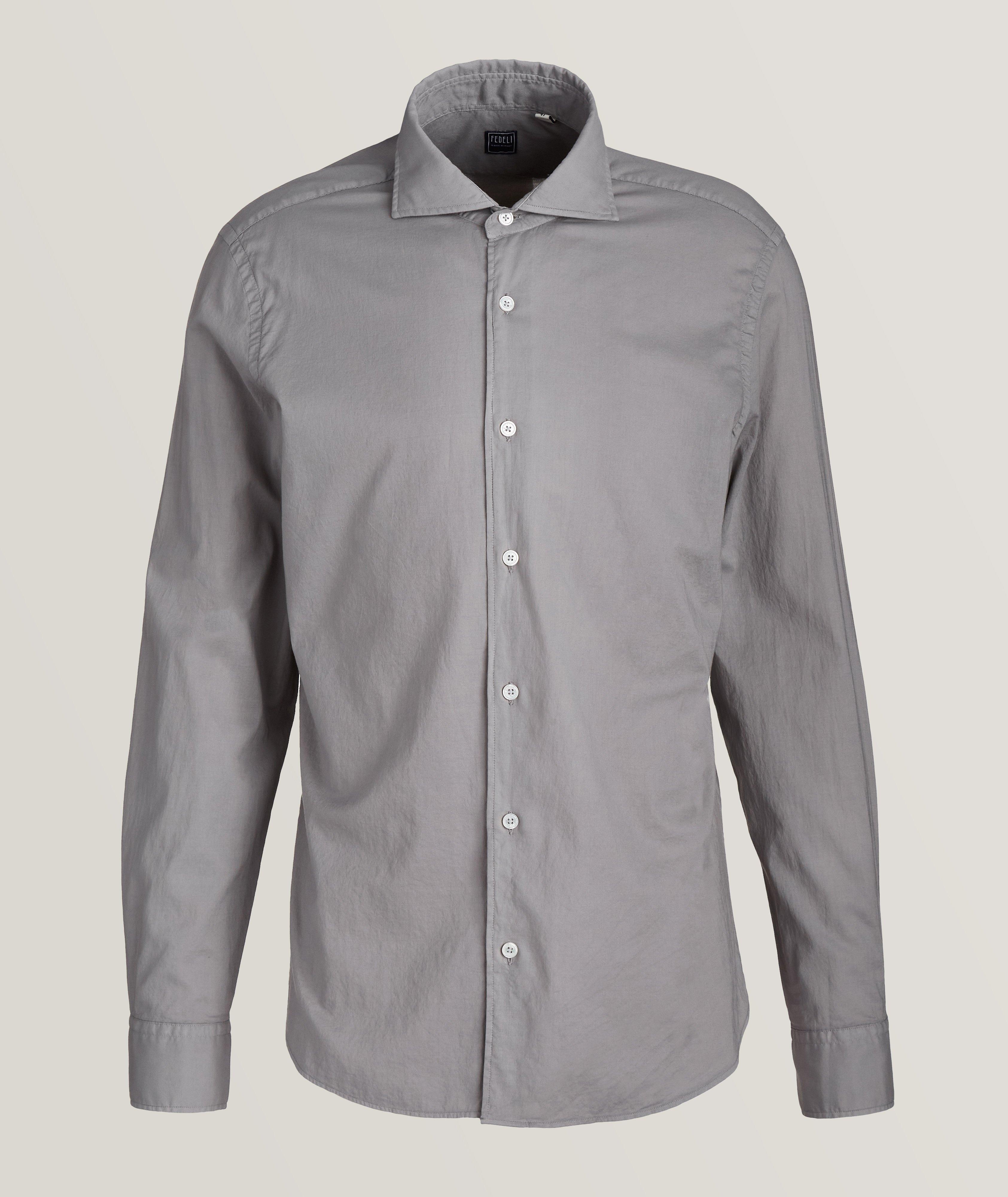 Fedeli Sean Panamino Stretch-Cotton Shirt In Grey , Men's Size 40