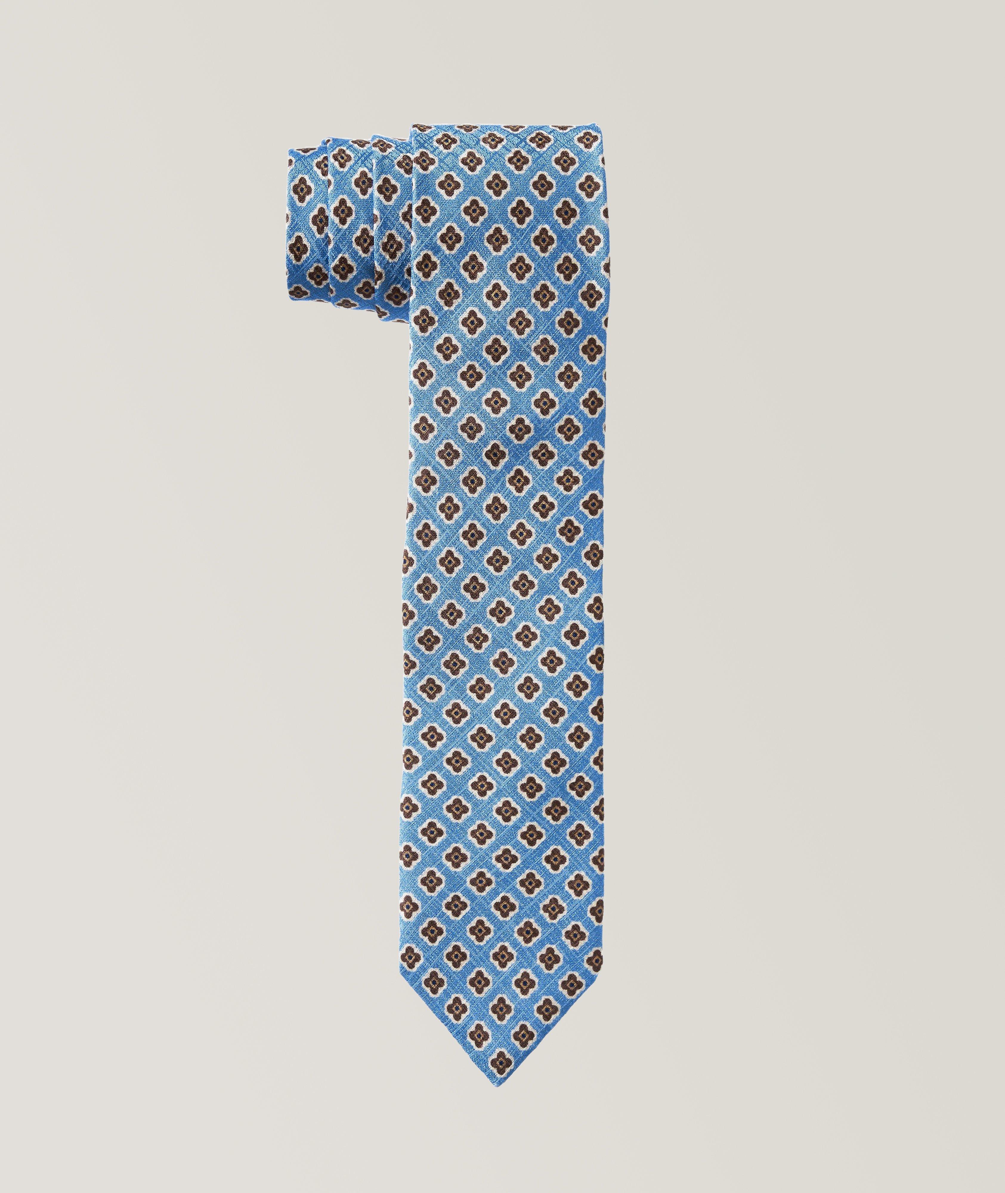Floral Motifs Pattern Silk-Linen Tie