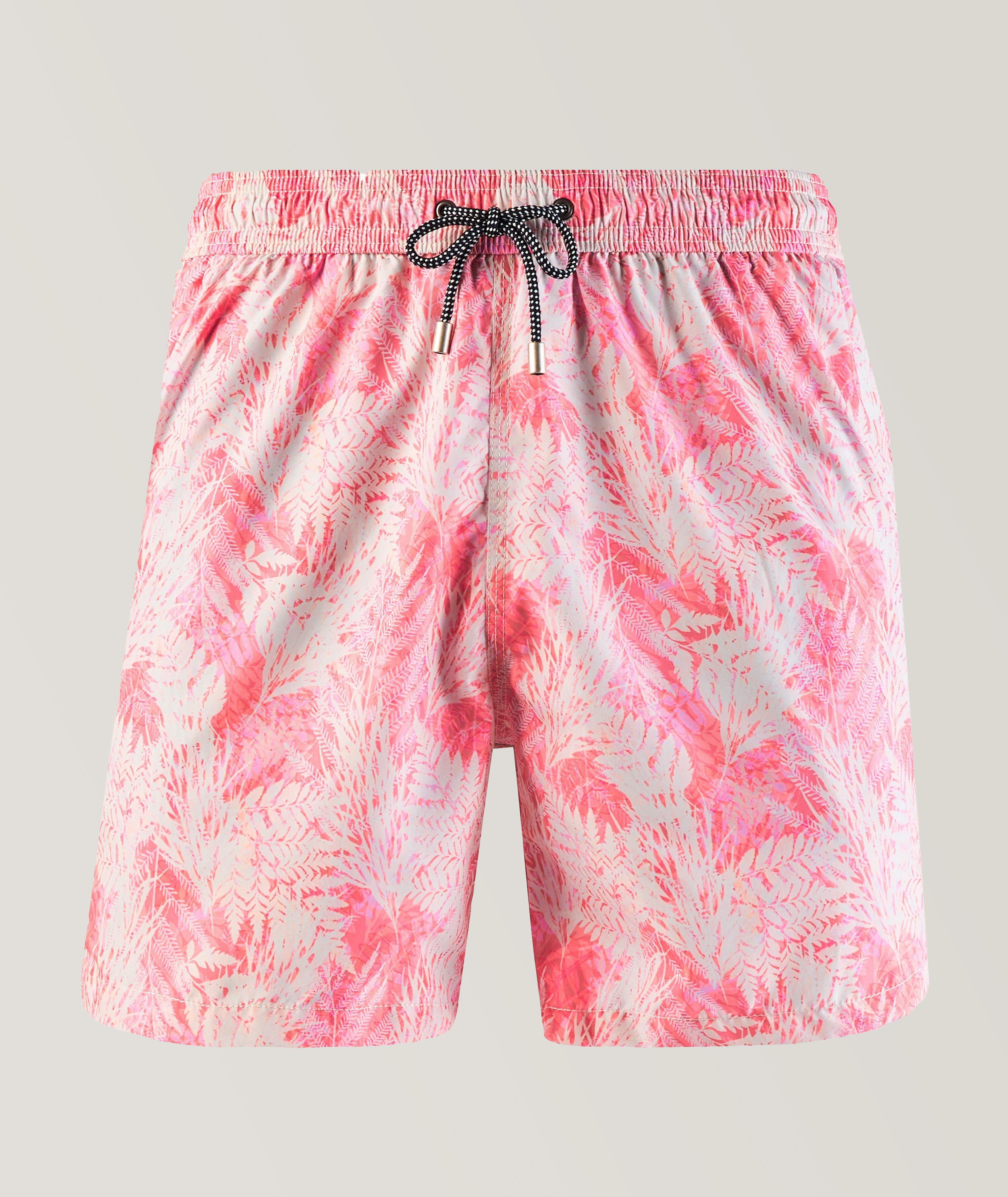 Patrick Assaraf Leaf Print Swim Shorts In Pink , Men's Size 2XL Cotton