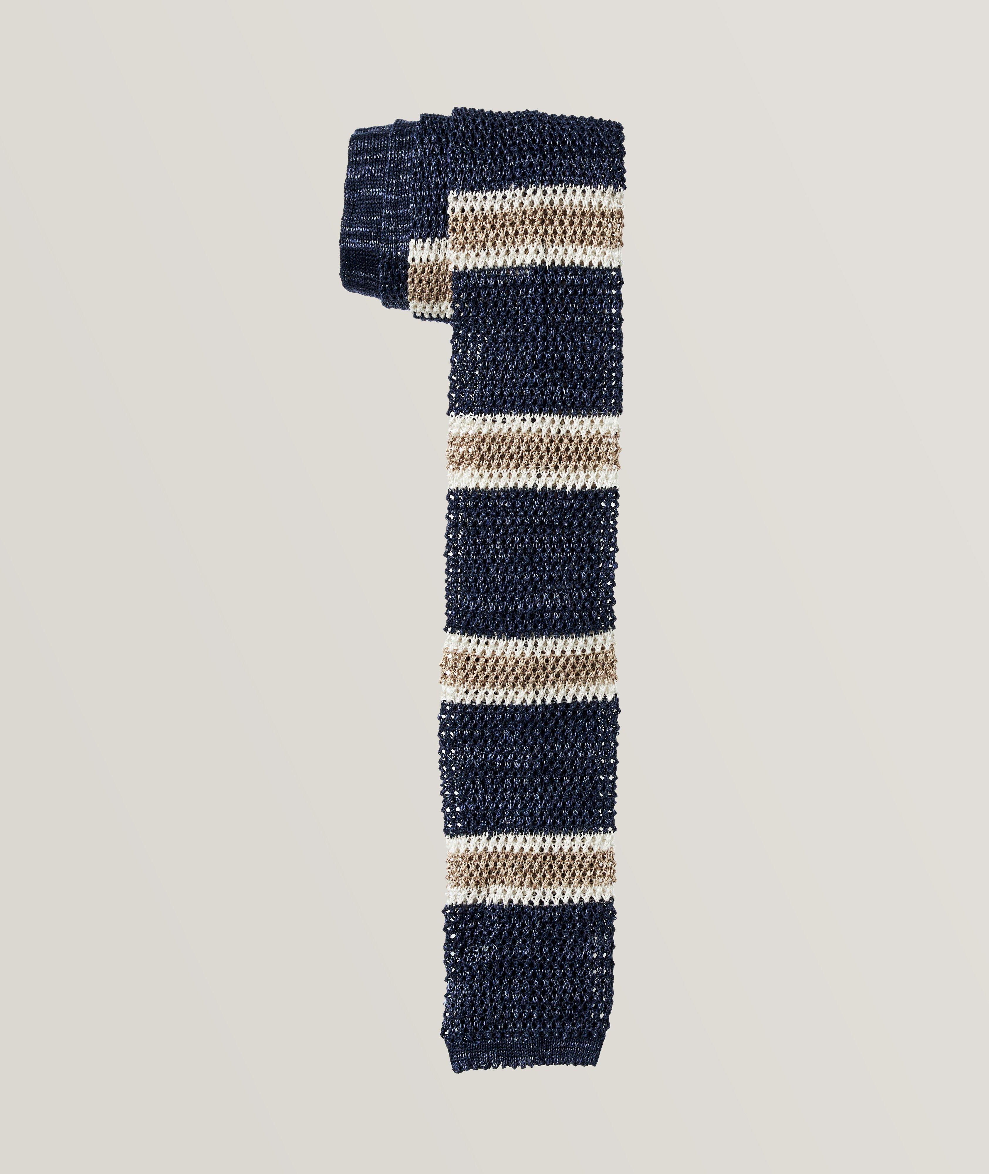 Striped Knit Linen-Cotton Tie