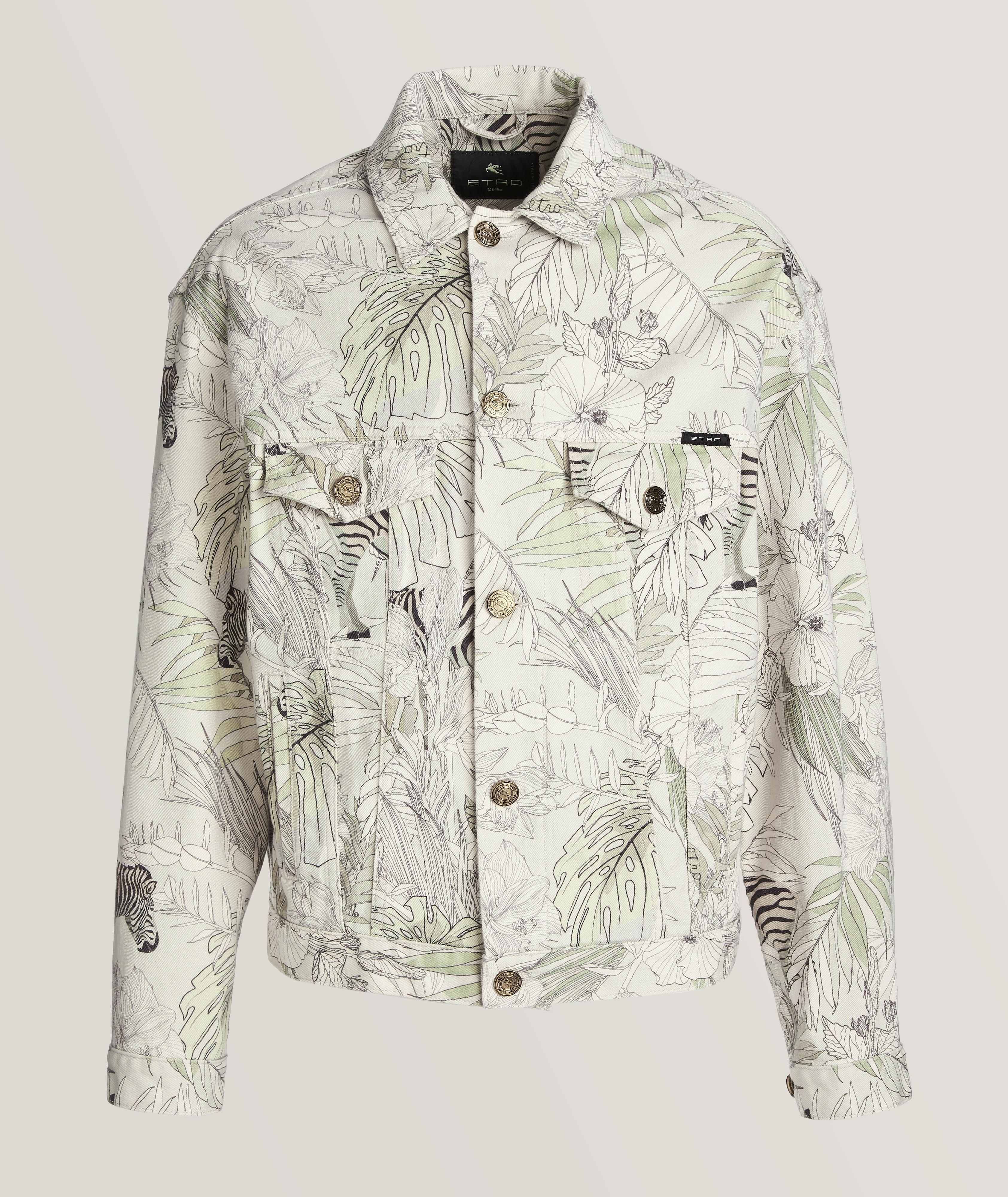 Botanical Zebra Print Stretch-Cotton Trucker Jacket image 0