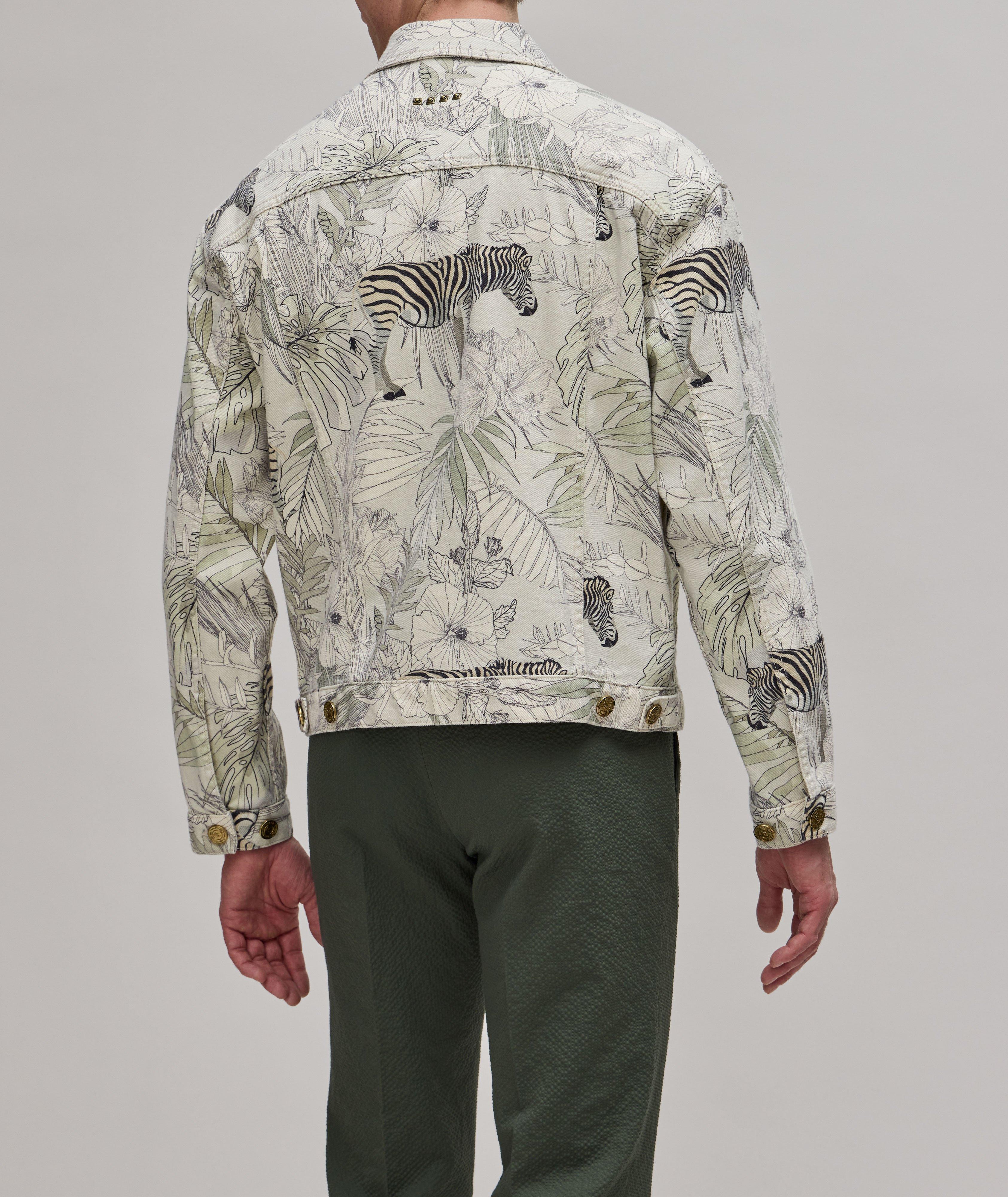 Botanical Zebra Print Stretch-Cotton Trucker Jacket image 2