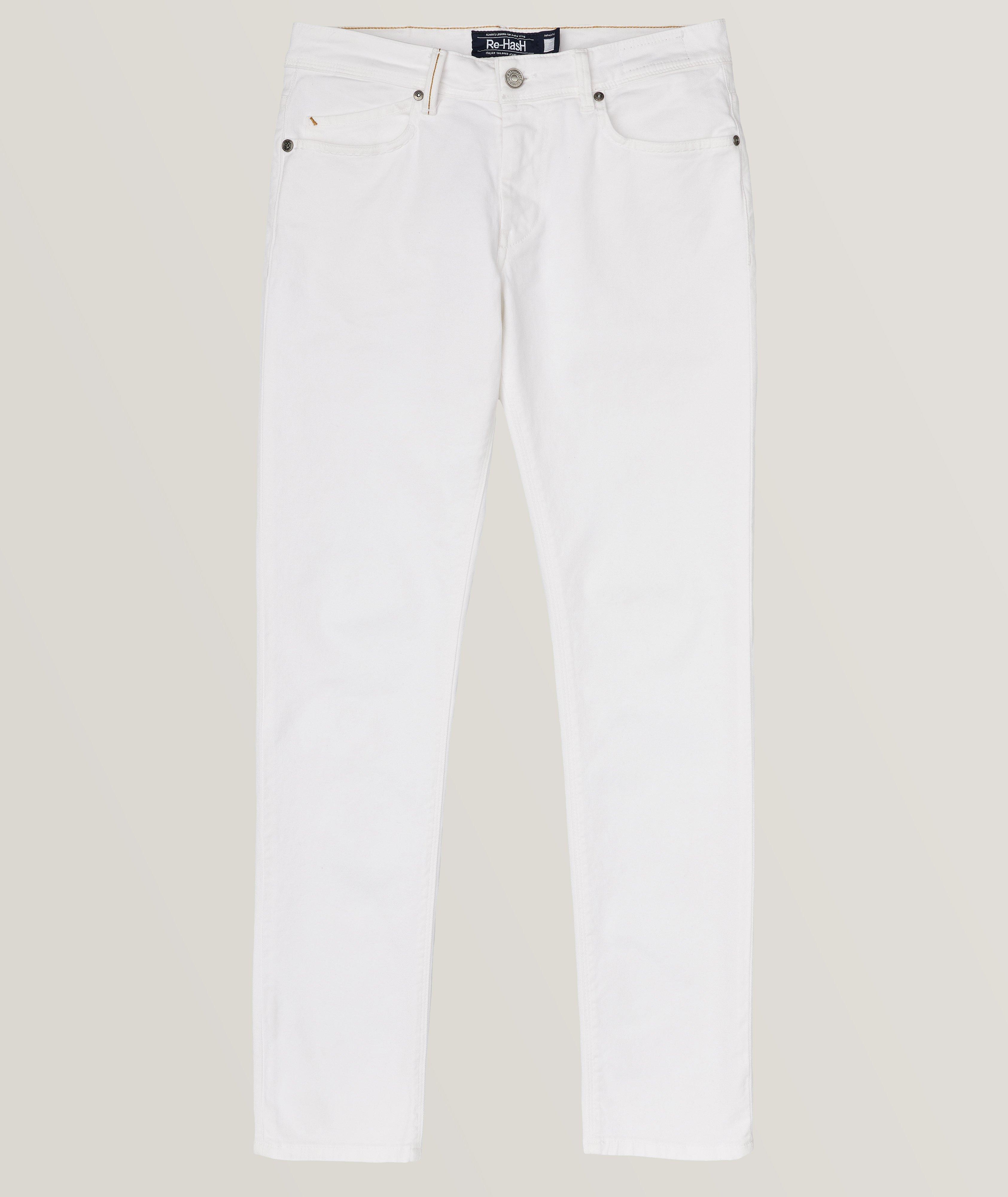 Re-Hash Rubens Slim Bull Denim Jeans In White , Men's Size 38 Leather/Cotton