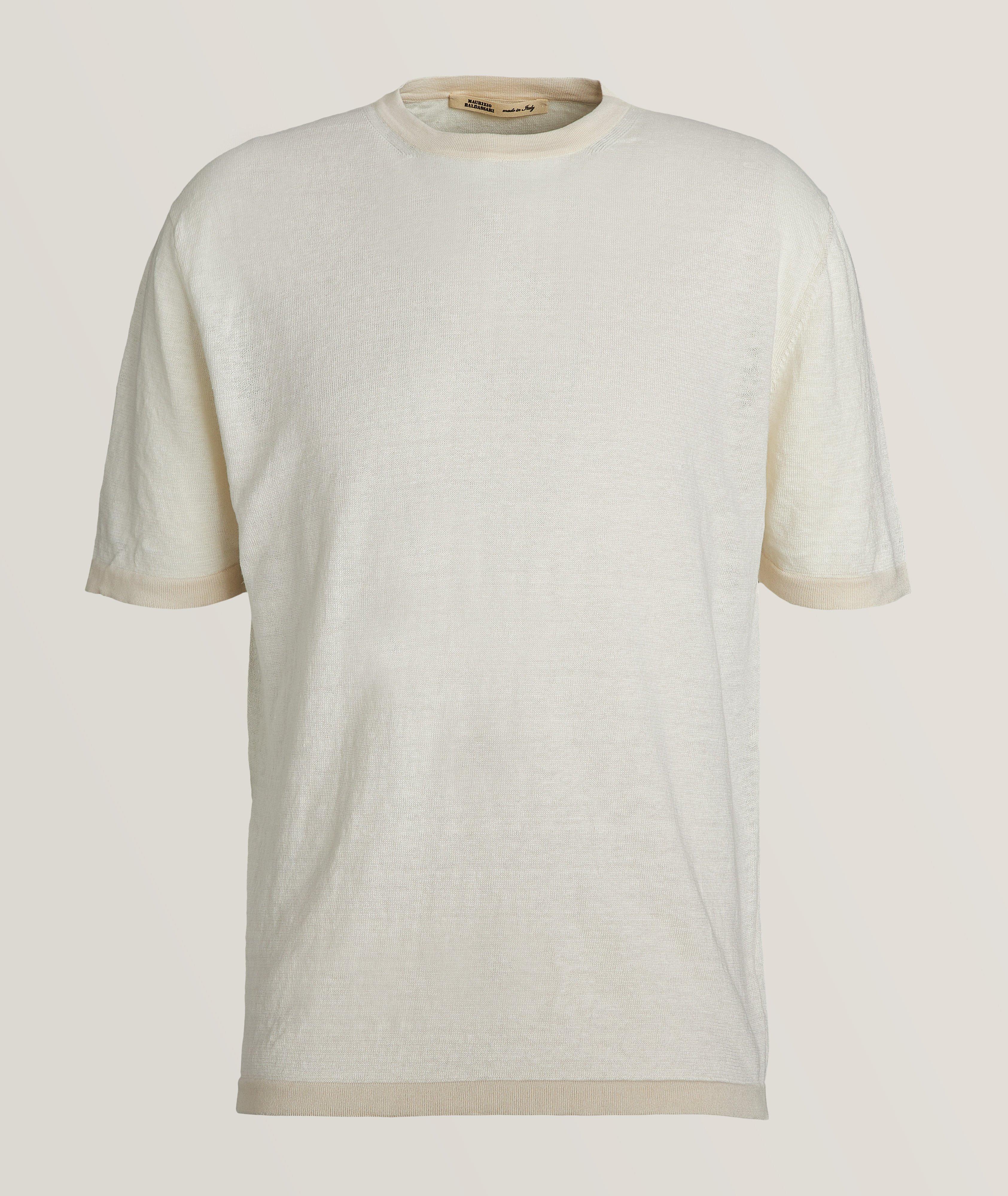 T-shirt en lin, en soie et en coton à encolure ronde image 0