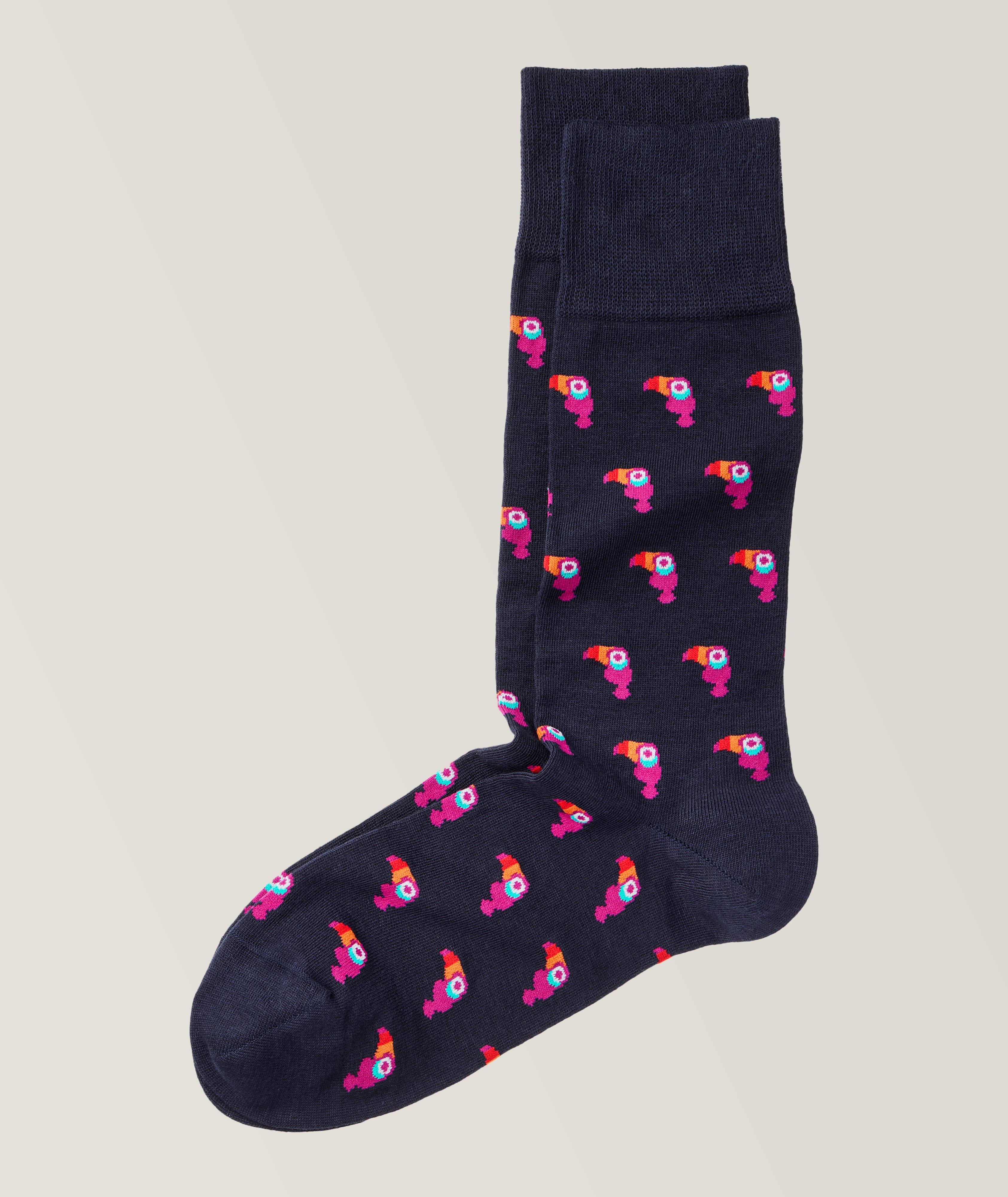 Toucan Patterned Cotton-Blend Mid Calf Socks