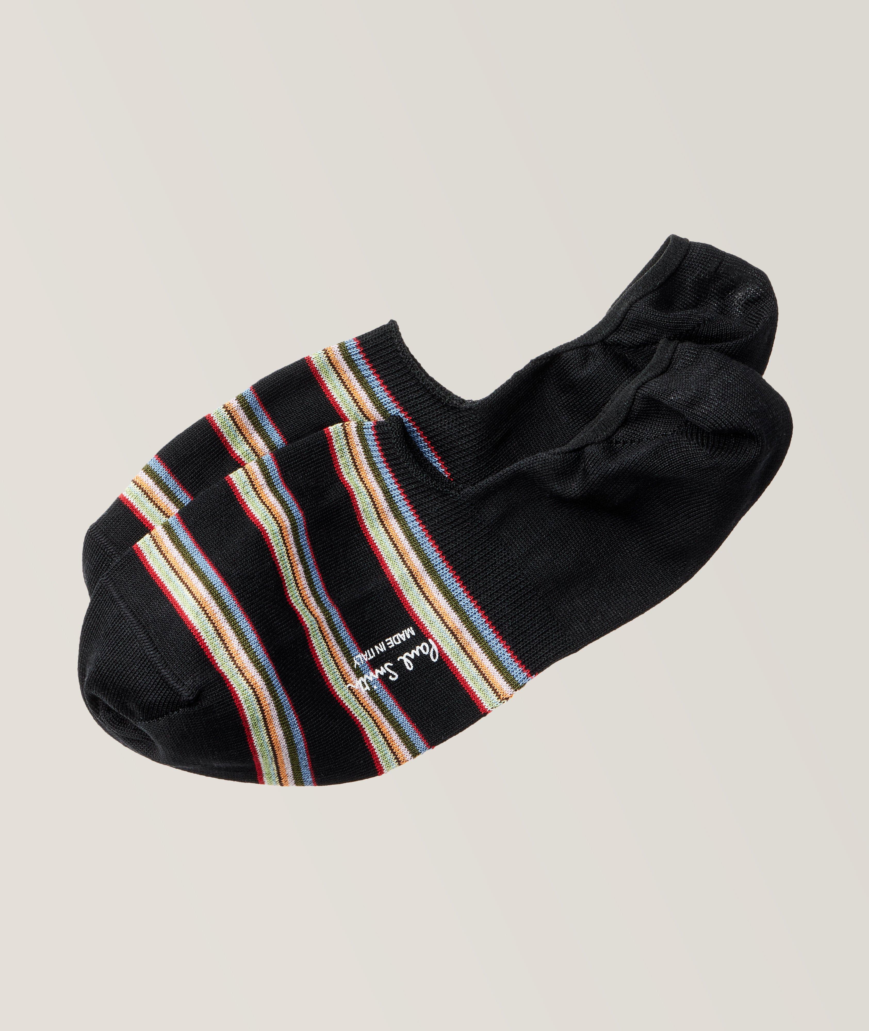 Block Striped Pattern Stretch-Cotton No Show Socks