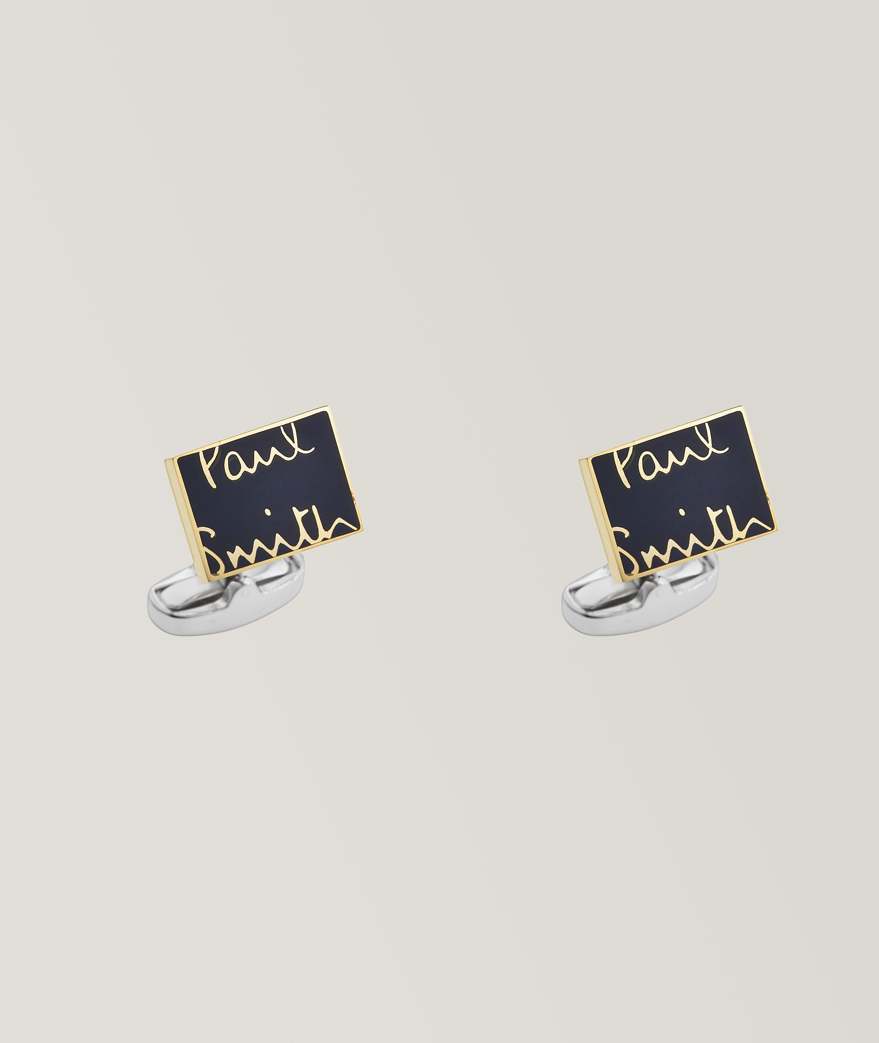 Paul Smith Etched Logo Cufflinks In Blue