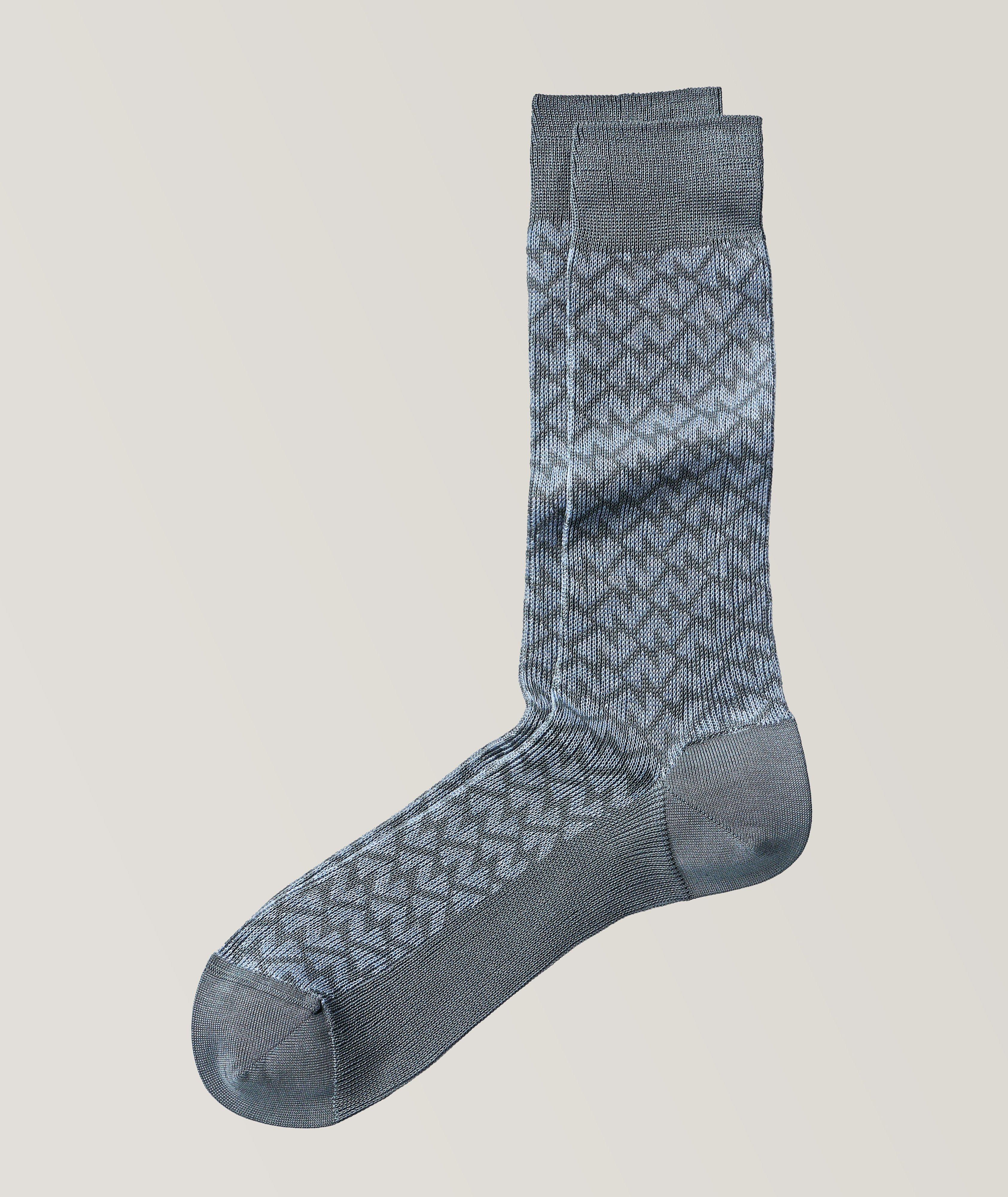 Zigzag Stretch-Cotton Mid Calf Socks