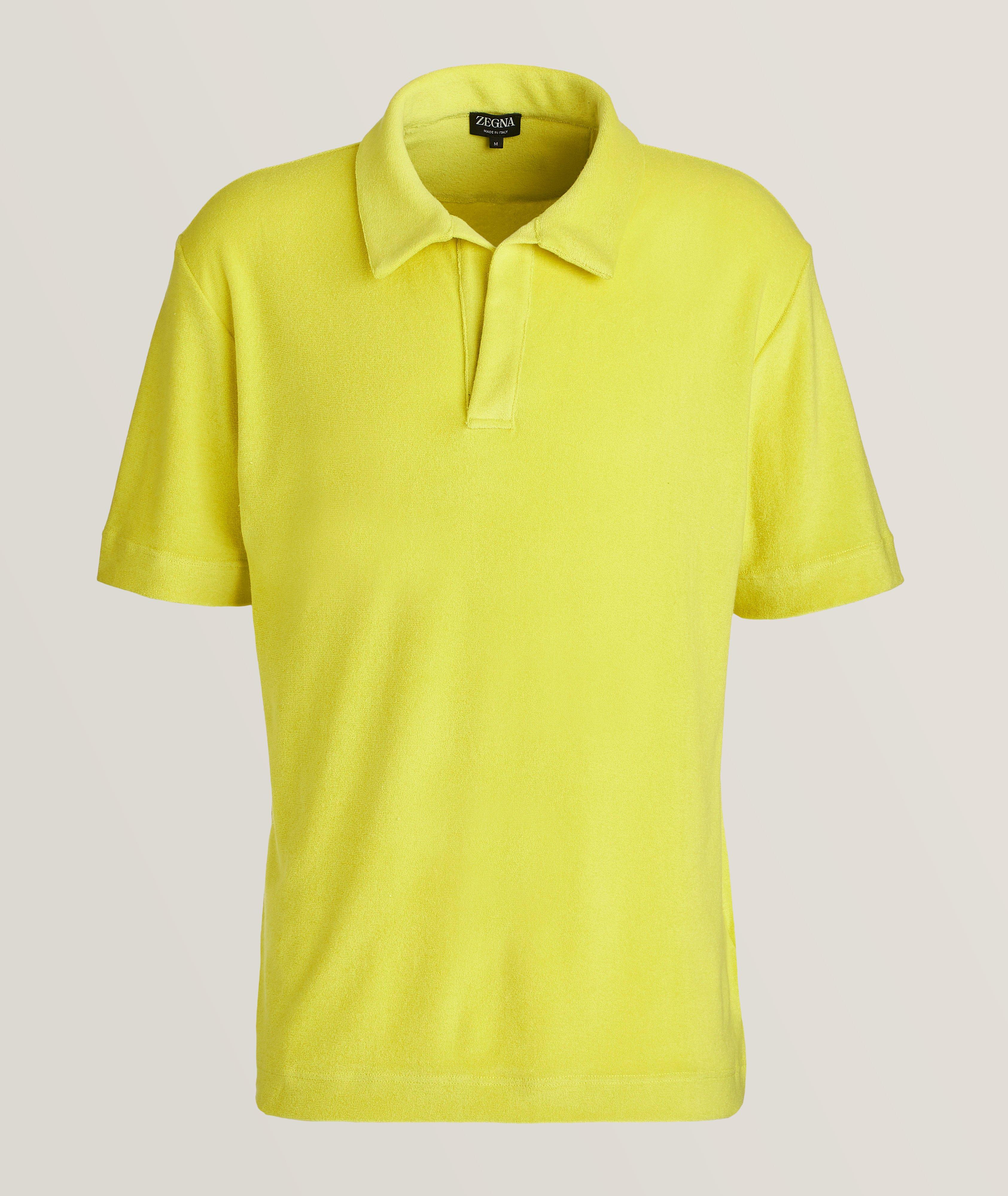 Zegna Terry Cotton-Blend Polo In Yellow , Men's Size Large