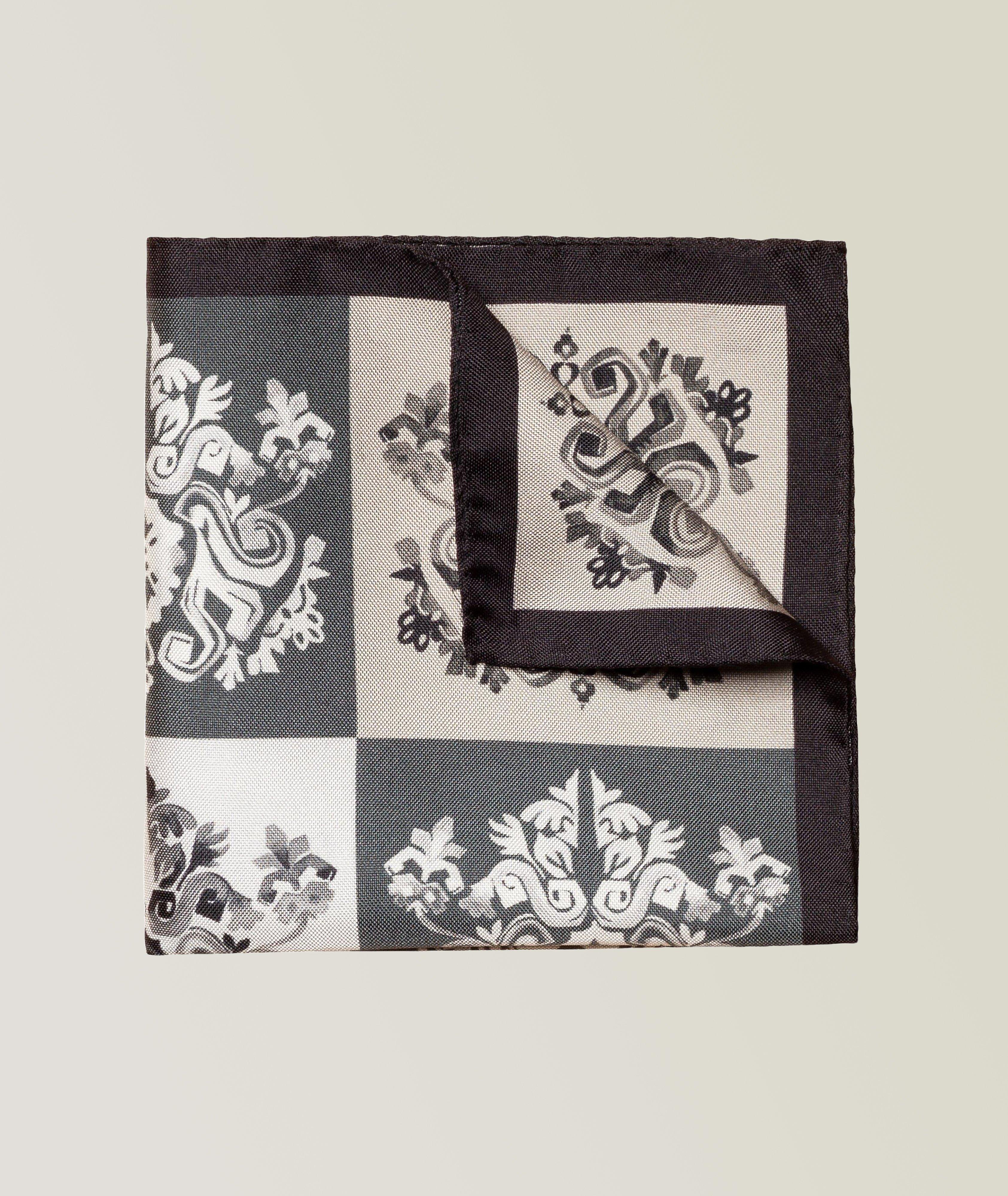 Hand Painted Floral Print Silk Pocket Square