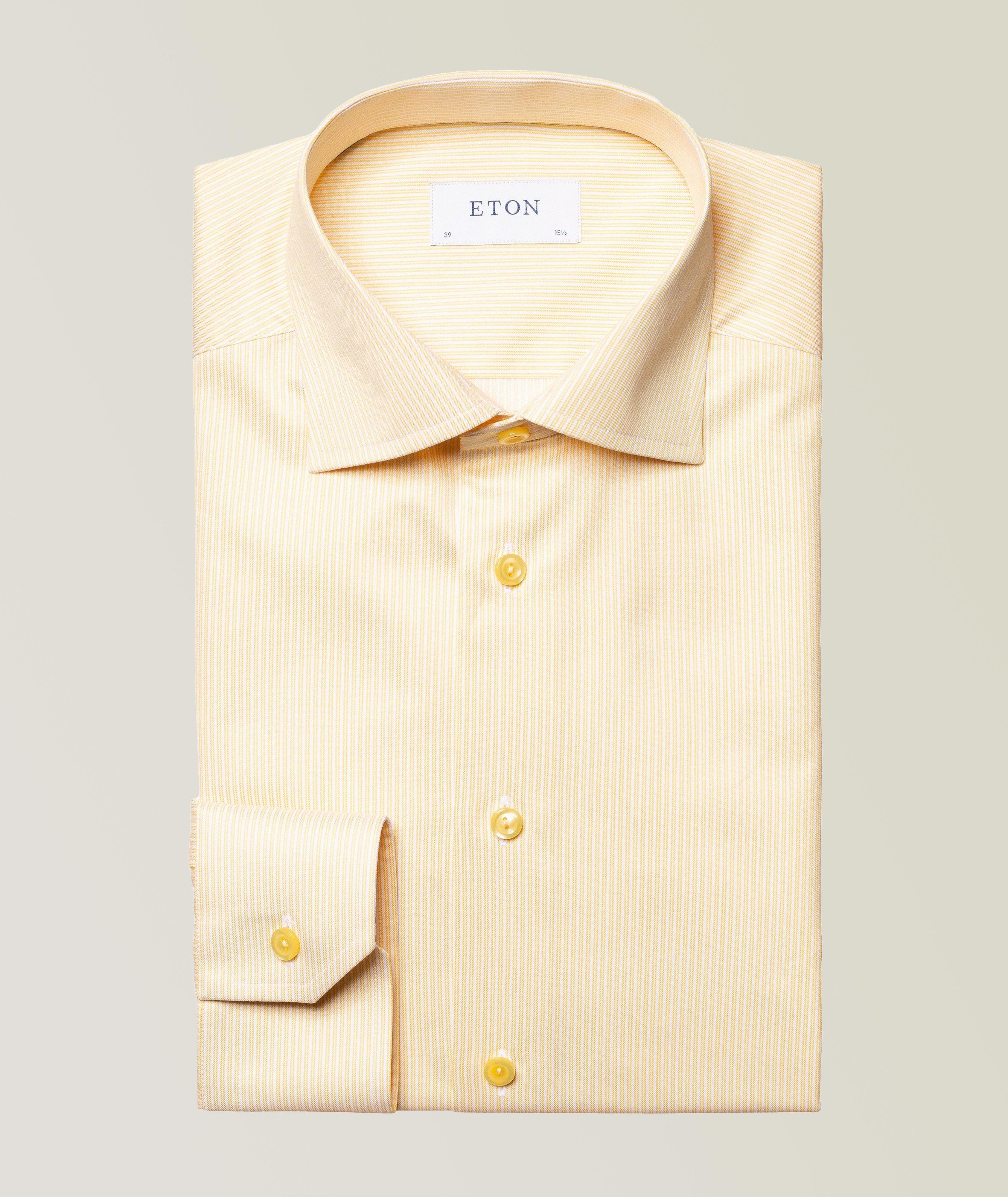 Eton Slim Fit Striped Twill Shirt In Yellow , Men's Size 16 Cotton