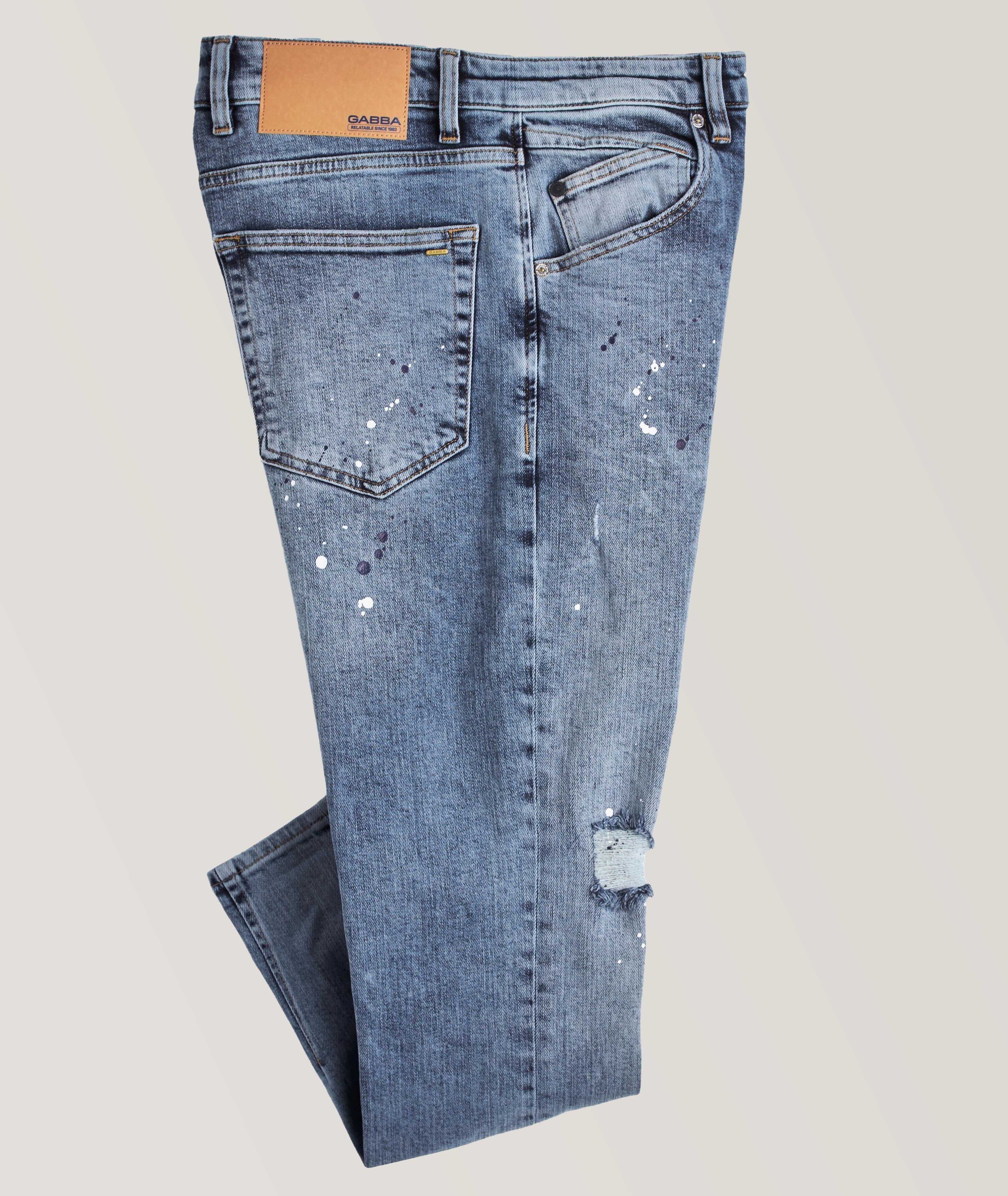 Gabba Alex Relaxed Fit Paint Splatter Jeans In Blue , Men's Size 33 Leather/Cotton