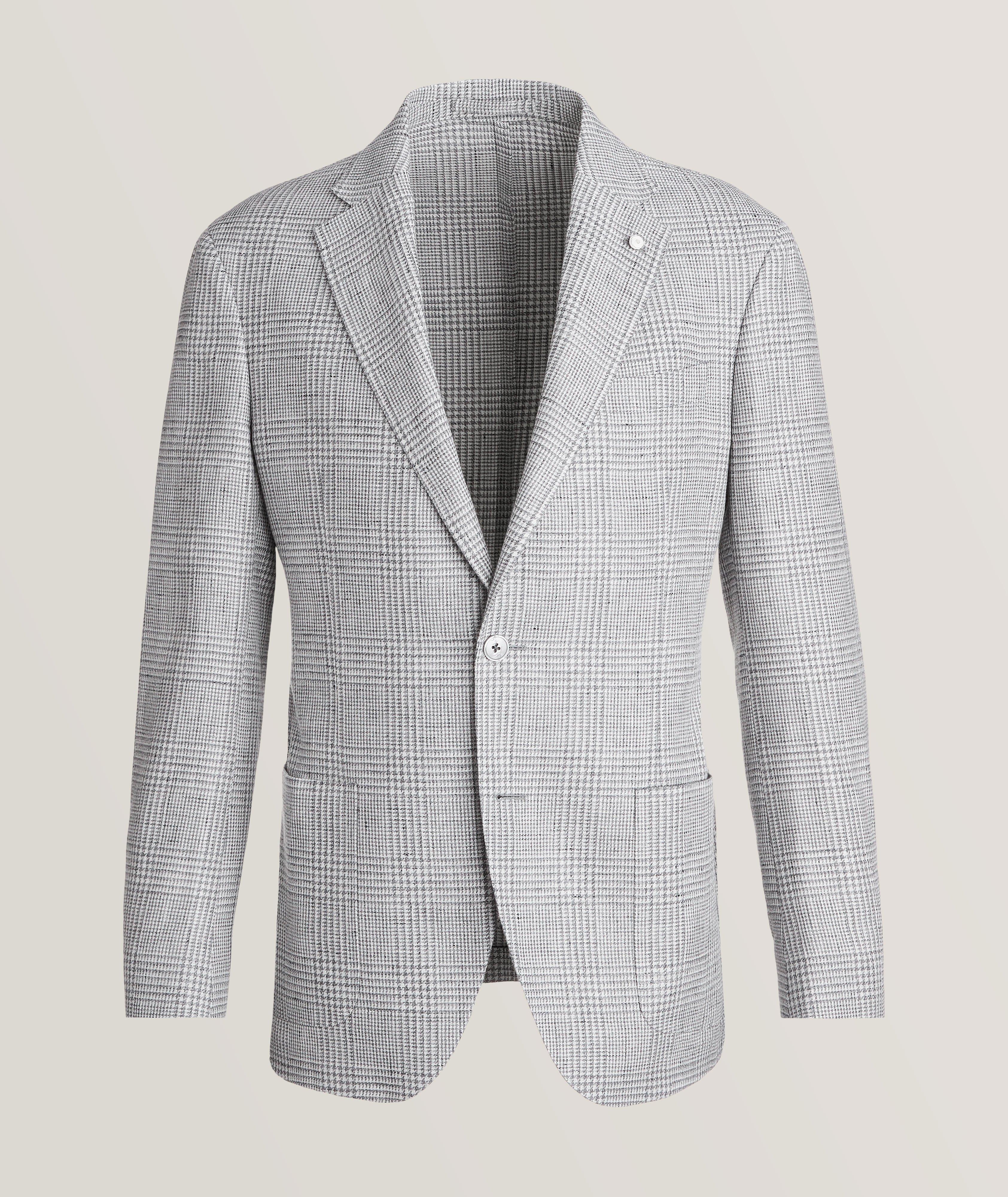 Glencheck Pattern Flax-Wool Sport Jacket