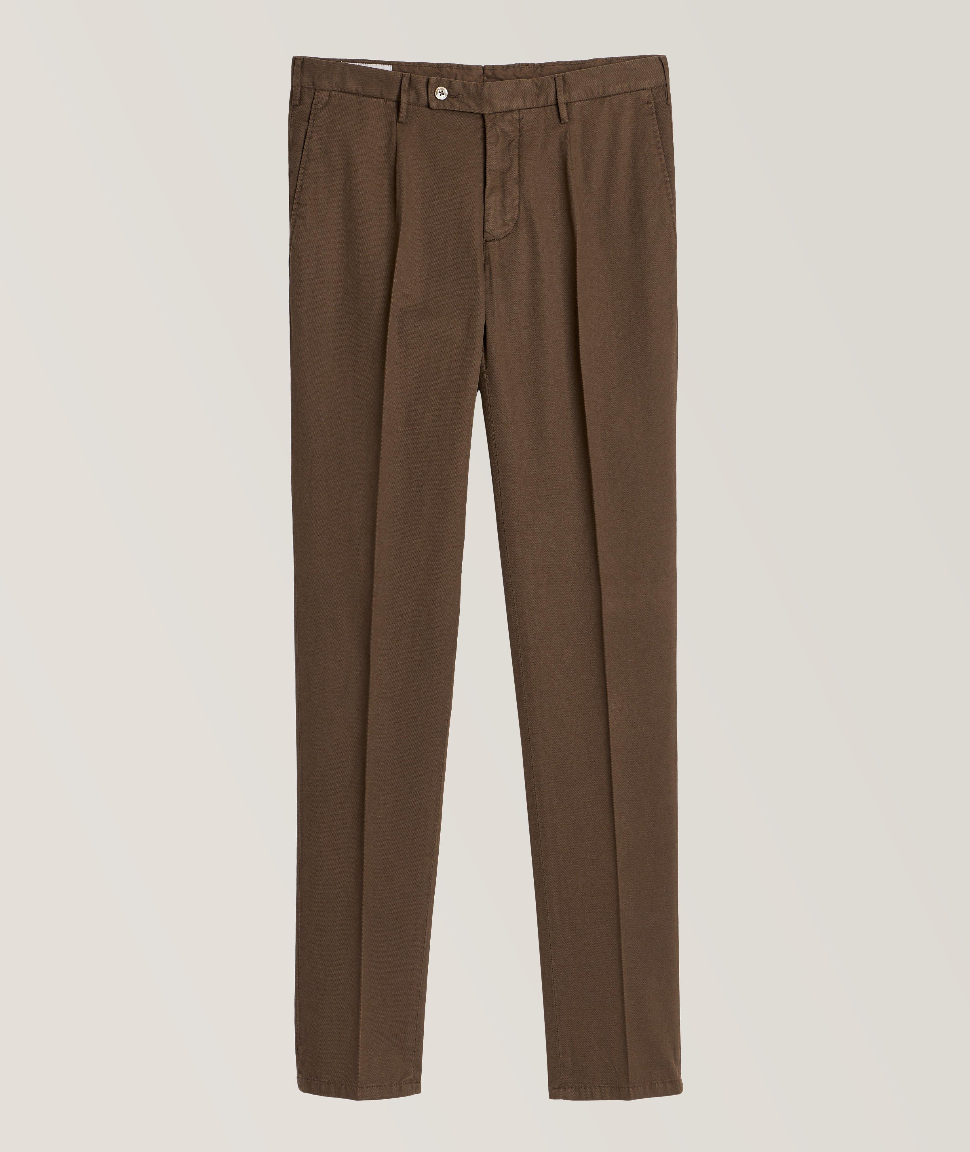 Luigi Bianchi Slim-Fit Pleated Cotton Blend Dress Pants In Brown , Men's Size 48