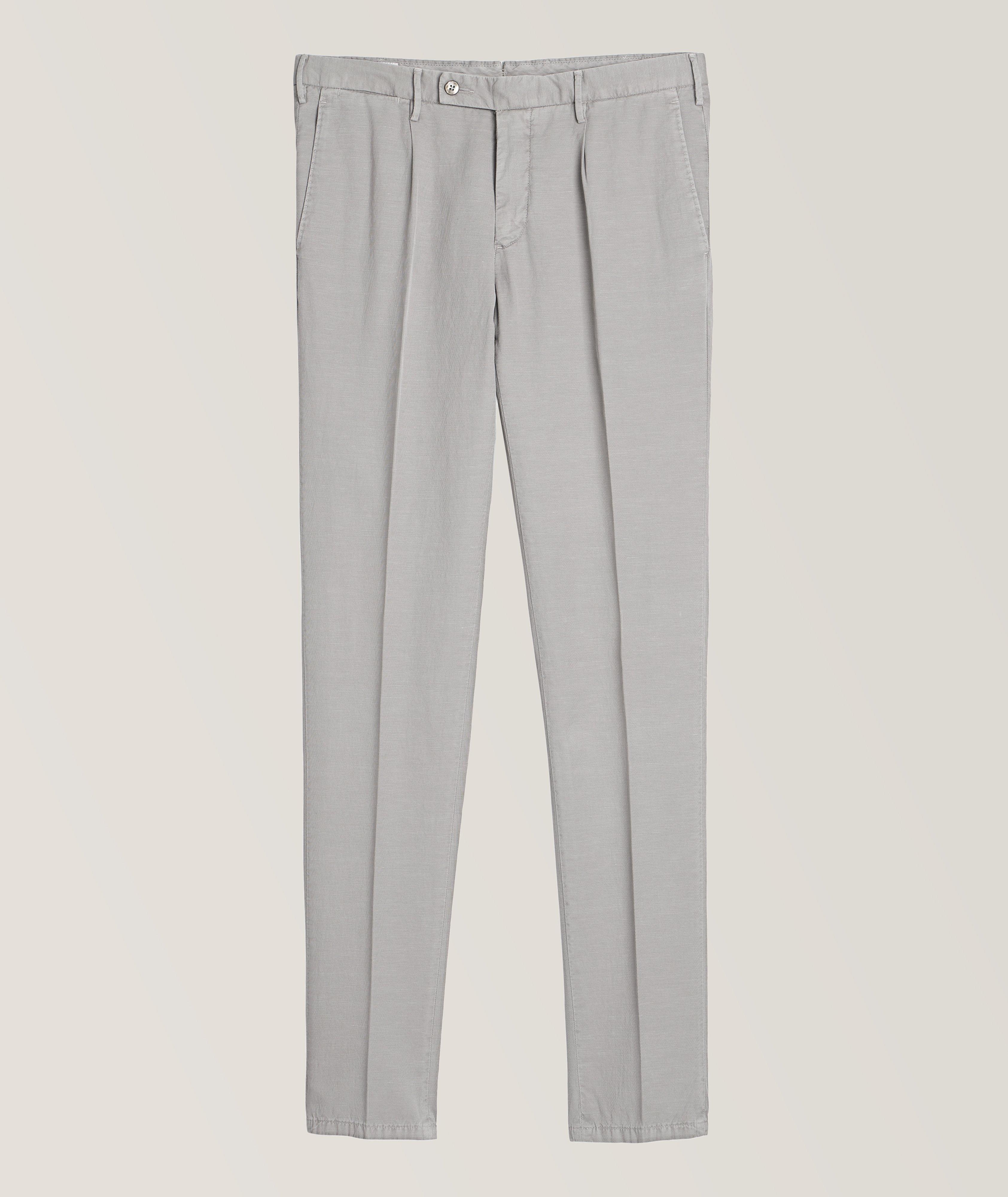 Luigi Bianchi Slim-Fit Pleated Cotton Blend Dress Pants In Grey , Men's Size 50