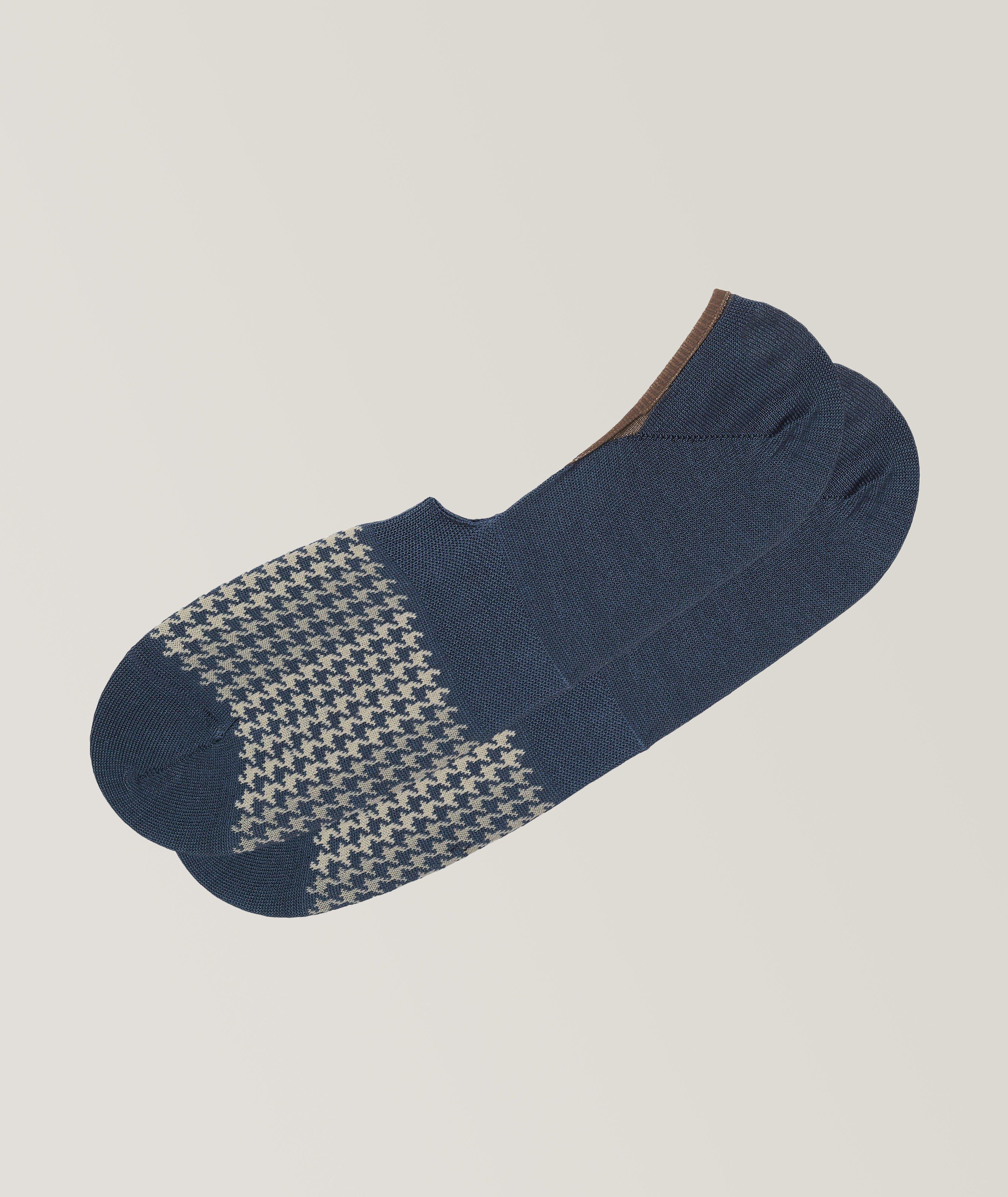 Houndstooth Patterned Cotton-Blend No-Show Socks
