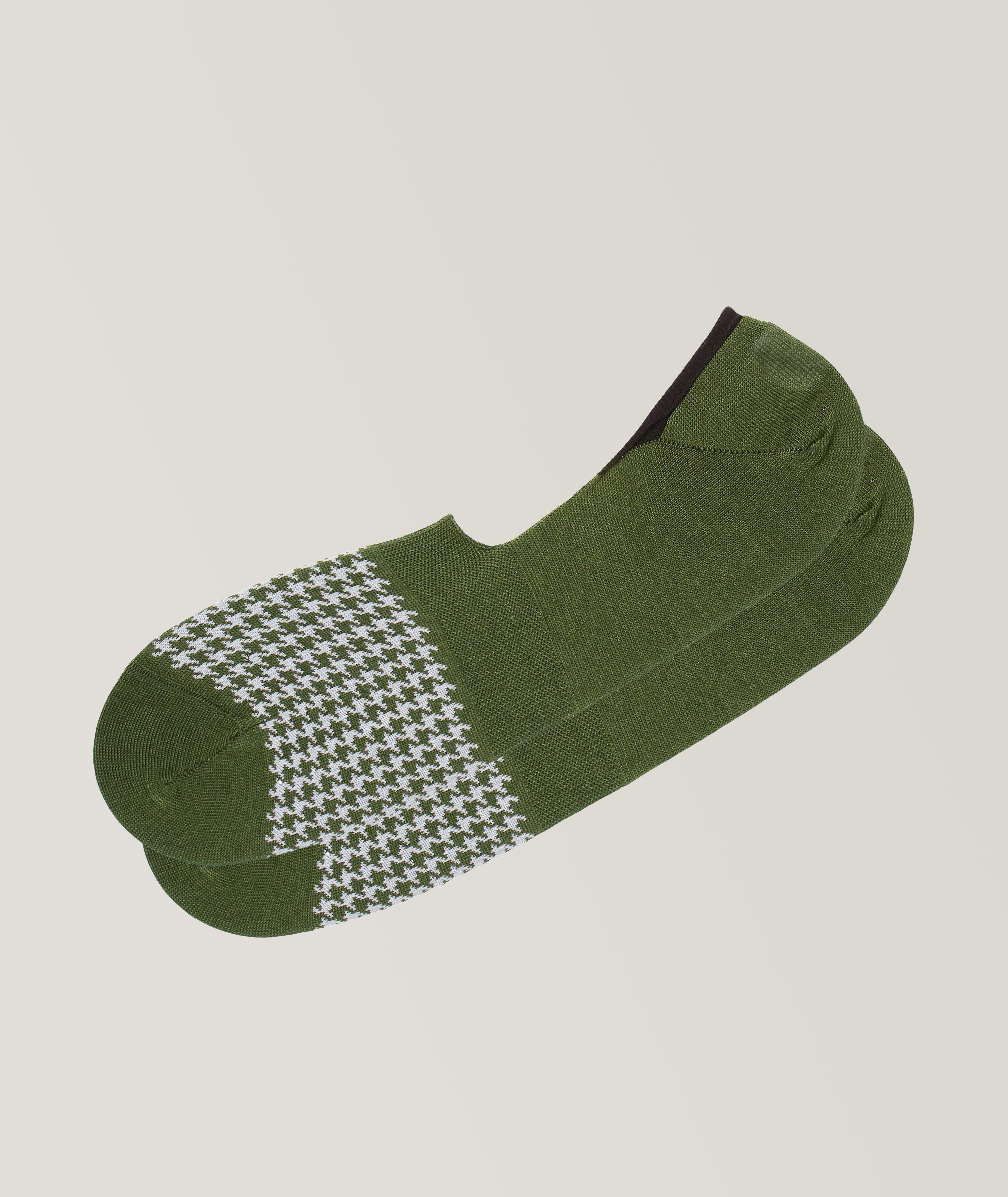 Houndstooth Patterned Cotton-Blend No-Show Socks