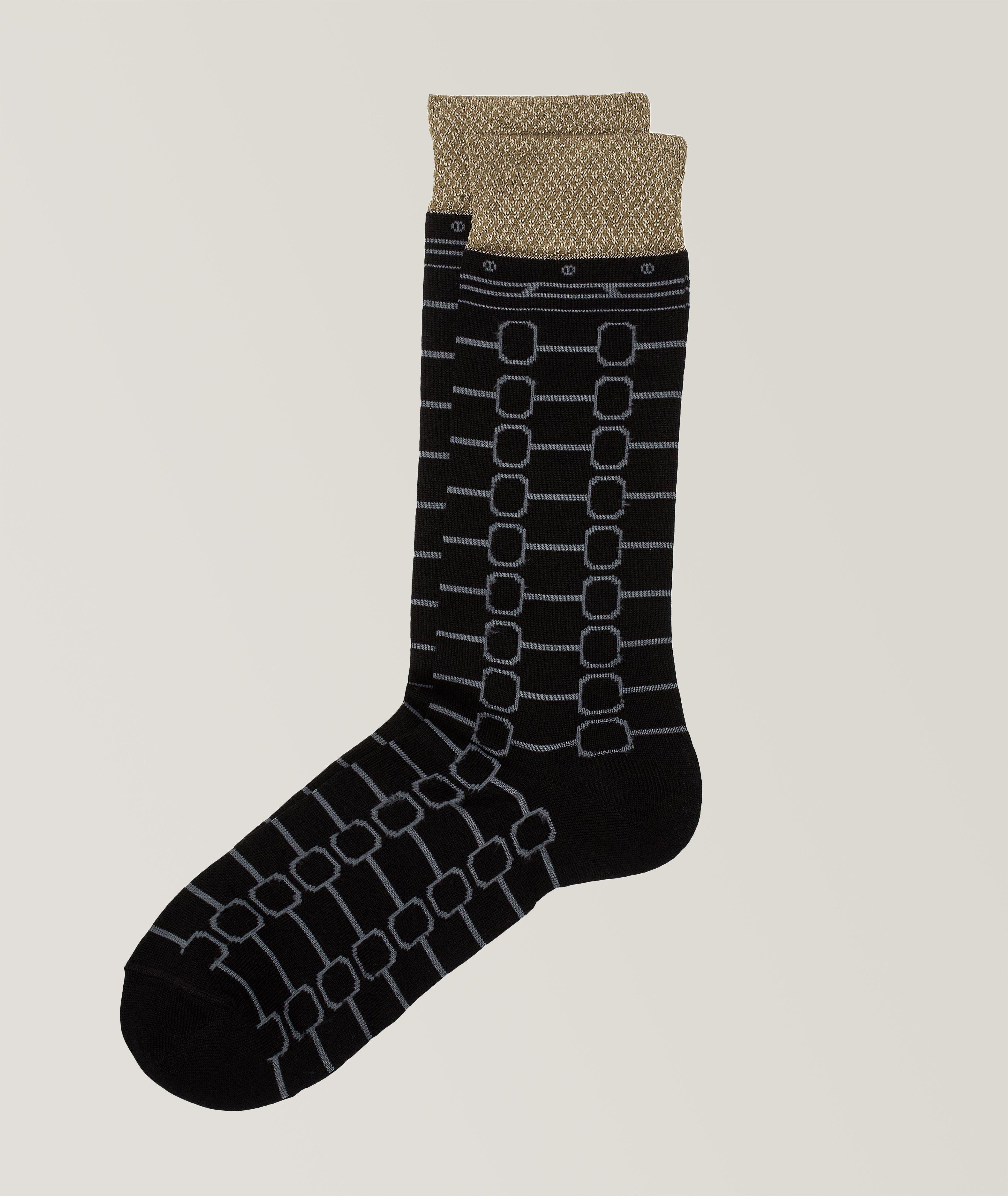 Geometric Patterned Cotton-Blend Dress Socks