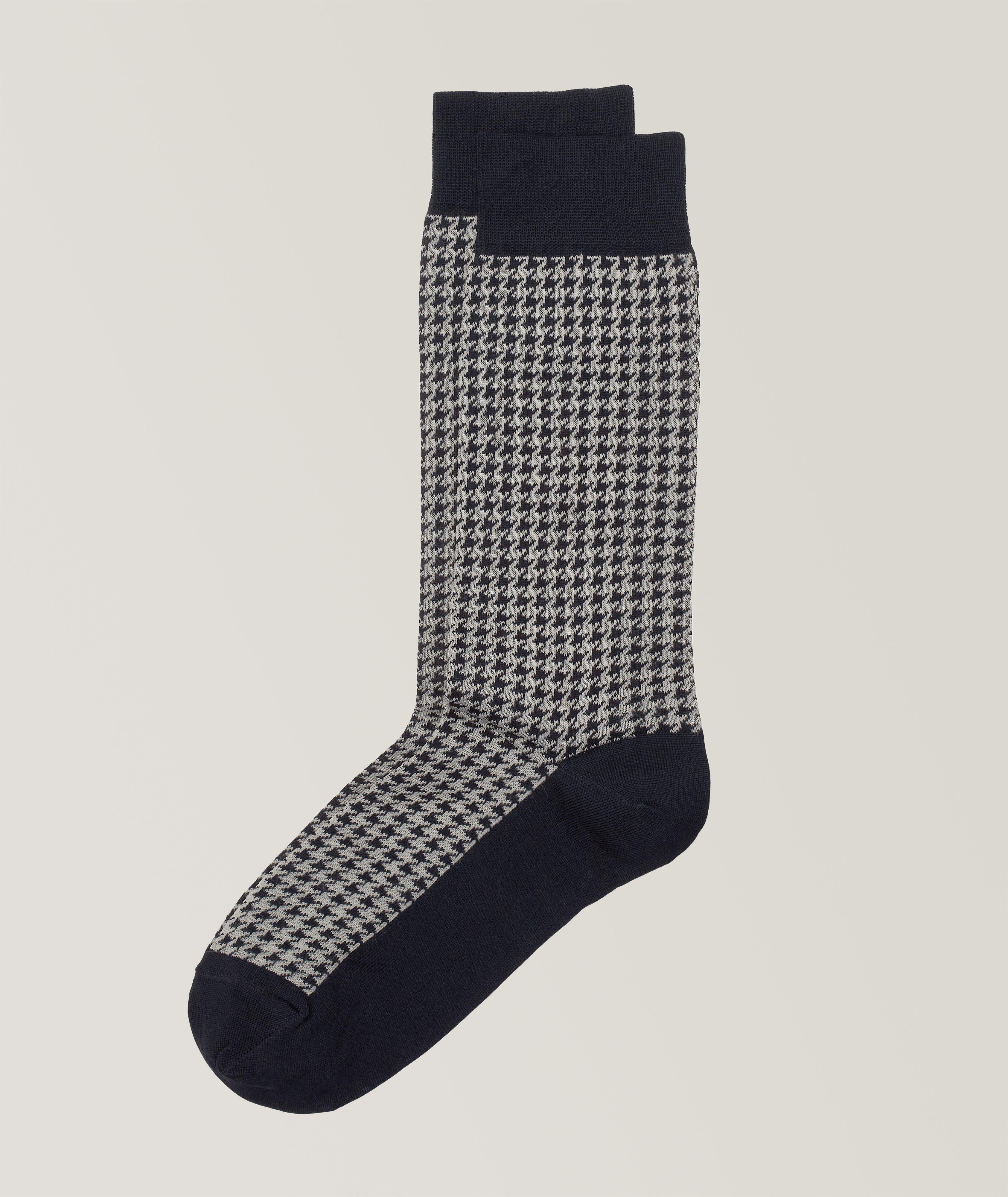 Houndstooth Pattern Cotton Blend Dress Socks