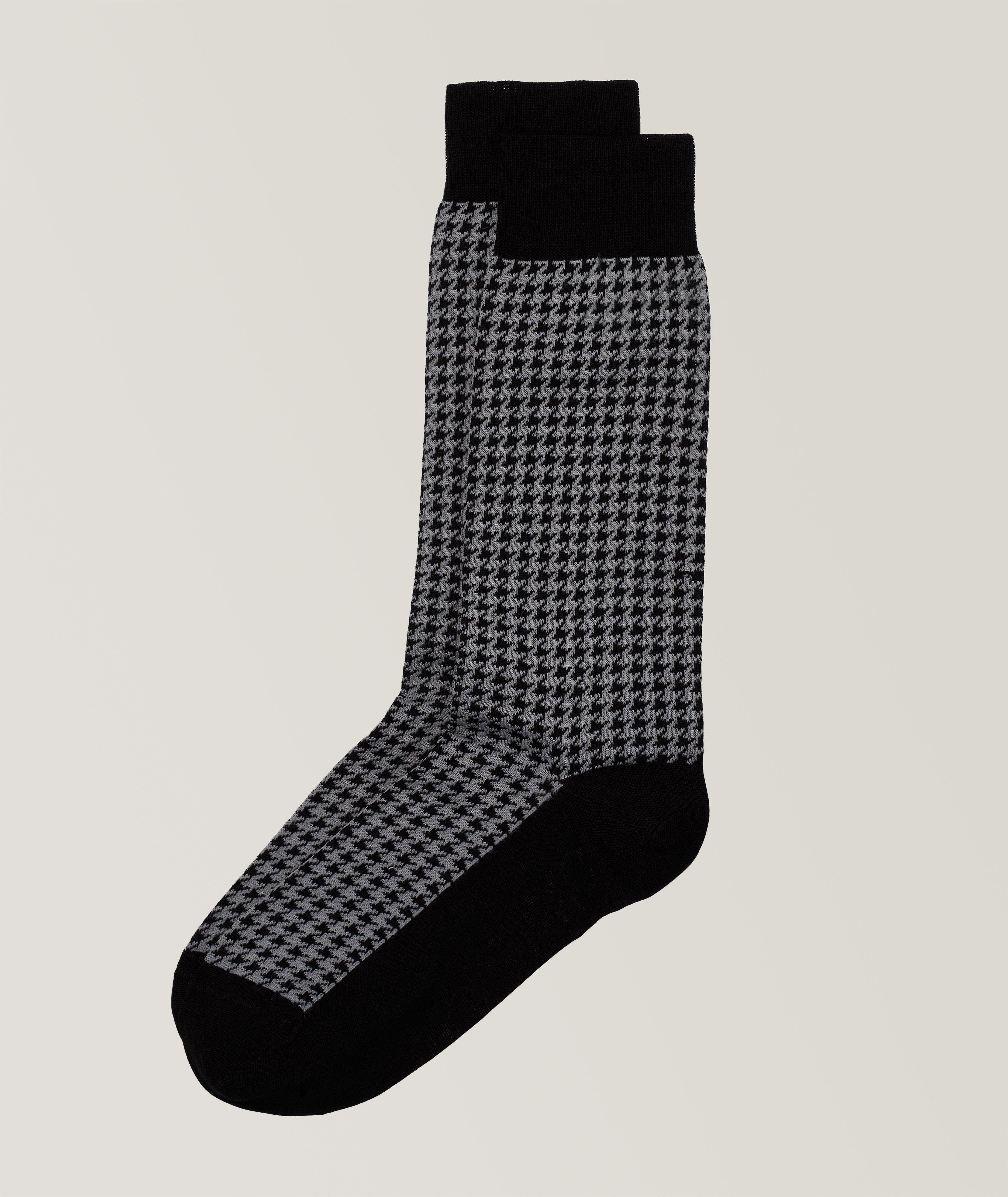 Houndstooth Patterned Cotton-Blend Dress Socks