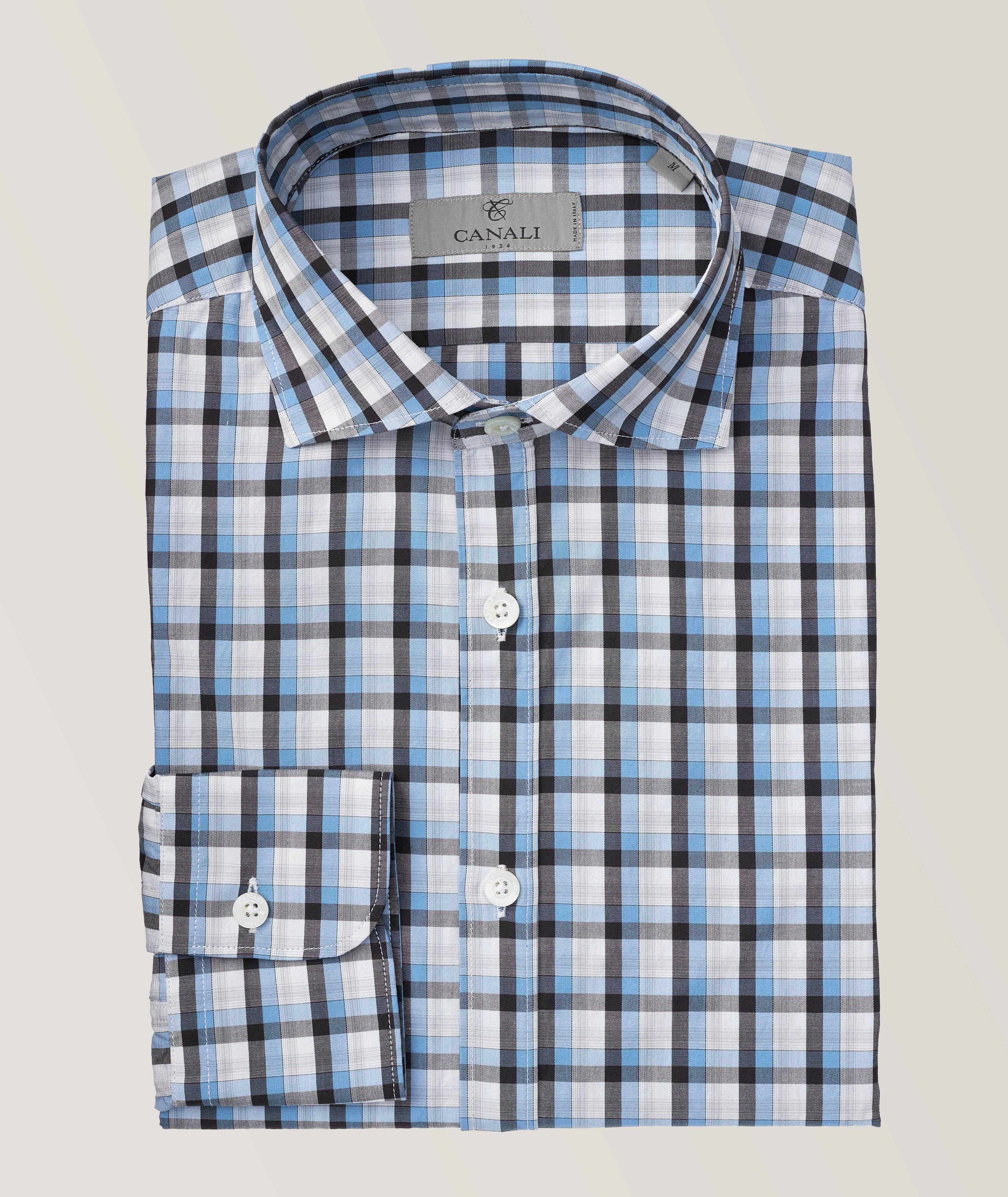 Canali Gingham Cotton Sport Shirt In Blue , Men's Size 3Xl