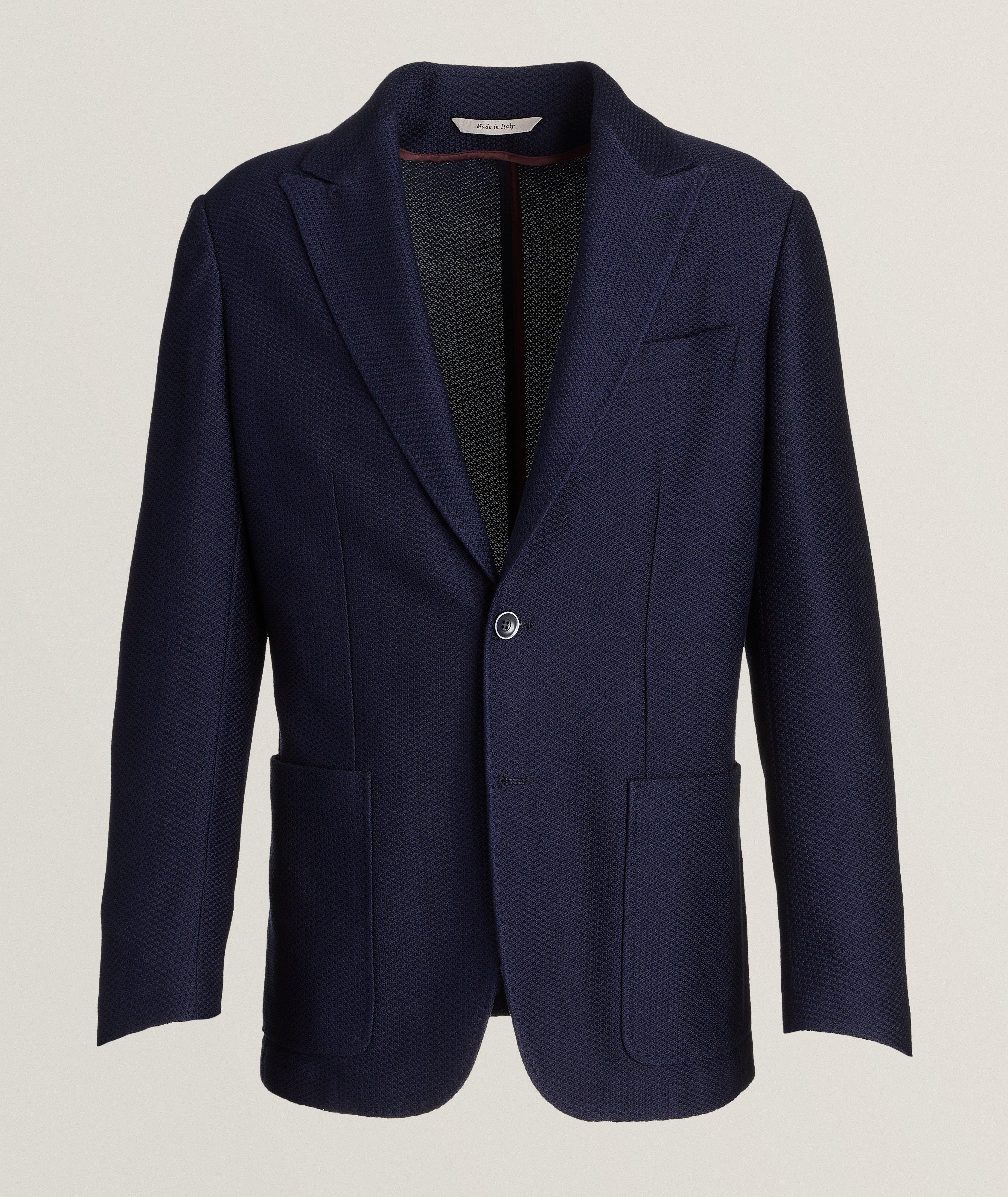 Canali Slim-Fit Textured Sport Jacket In Blue , Men's Size 50