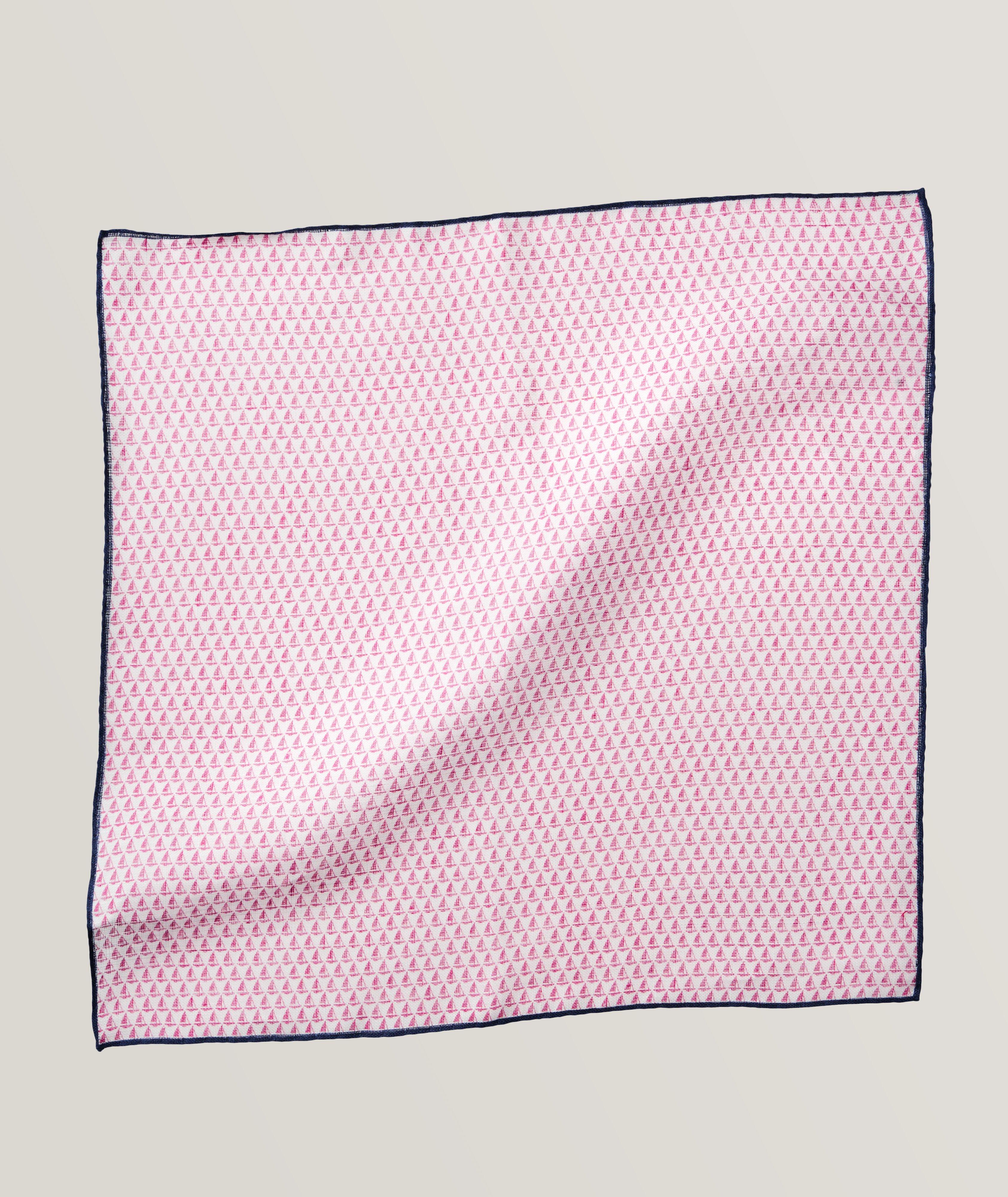 Linen Sailboat Pattern Pocket Square