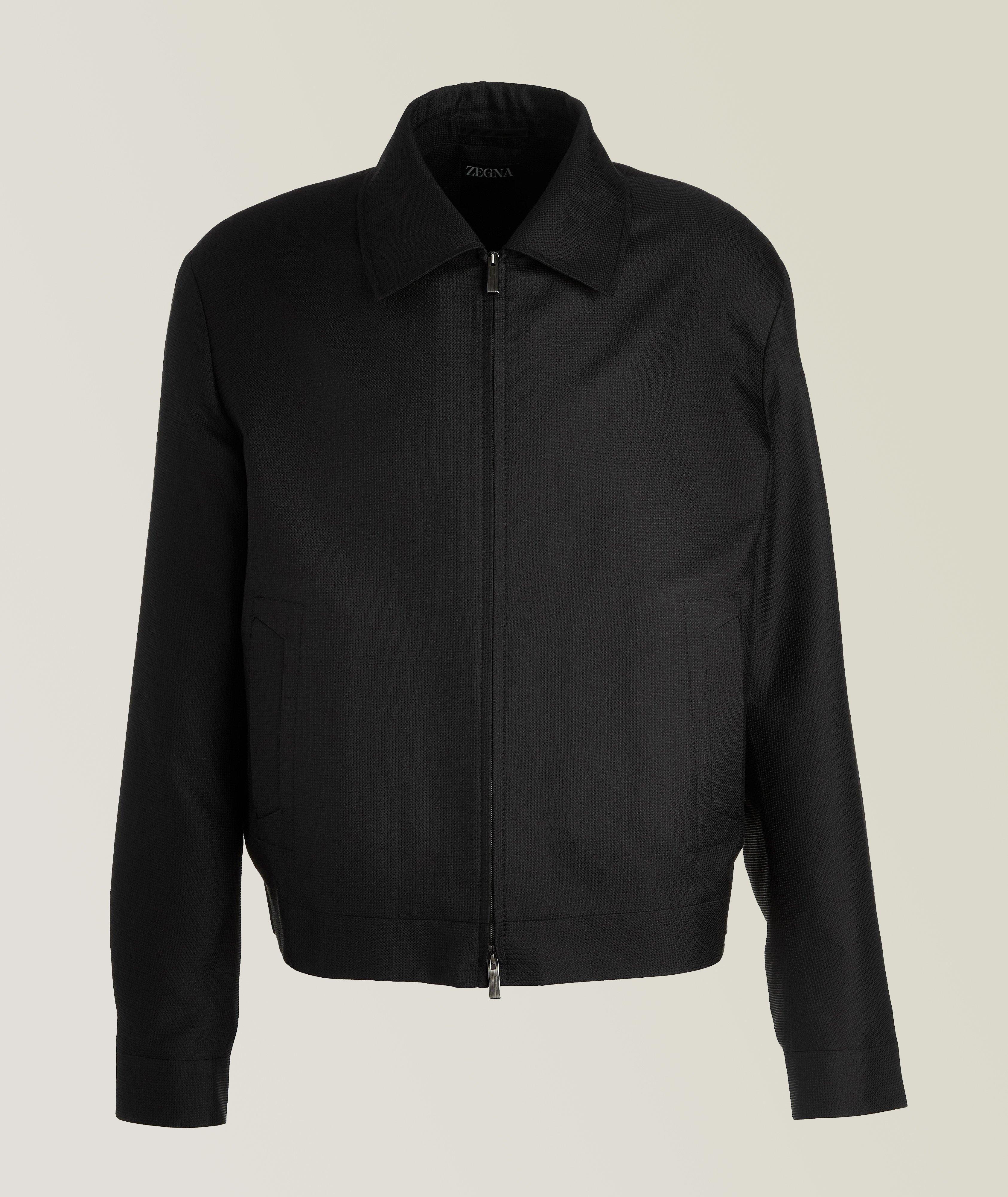 Silk-Linen Pindot Bomber Jacket