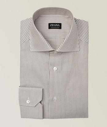 Mens grey best sale striped dress shirt