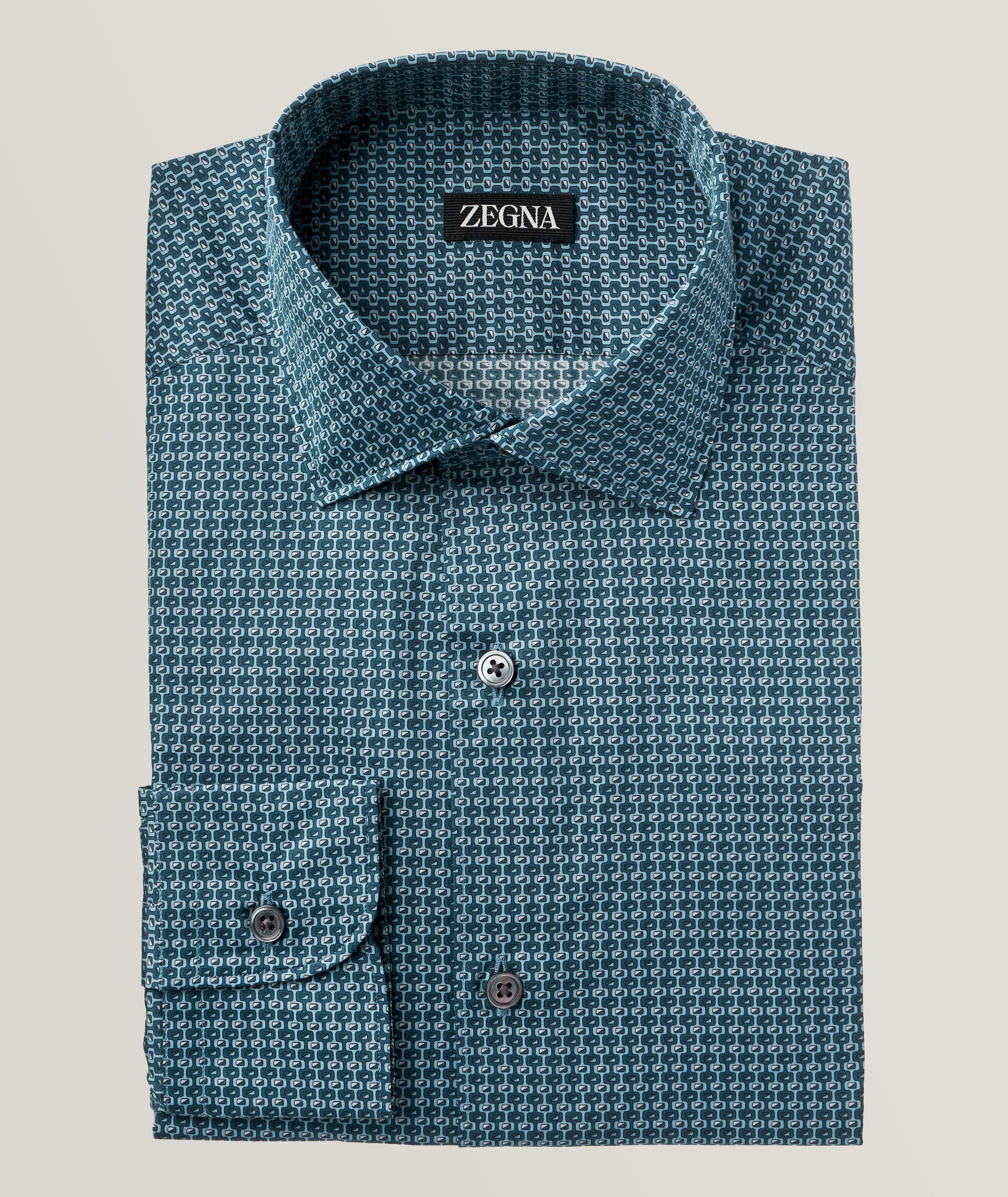 Zegna Neat Pattern Cotton Sport Shirt In Blue , Men's Size Medium