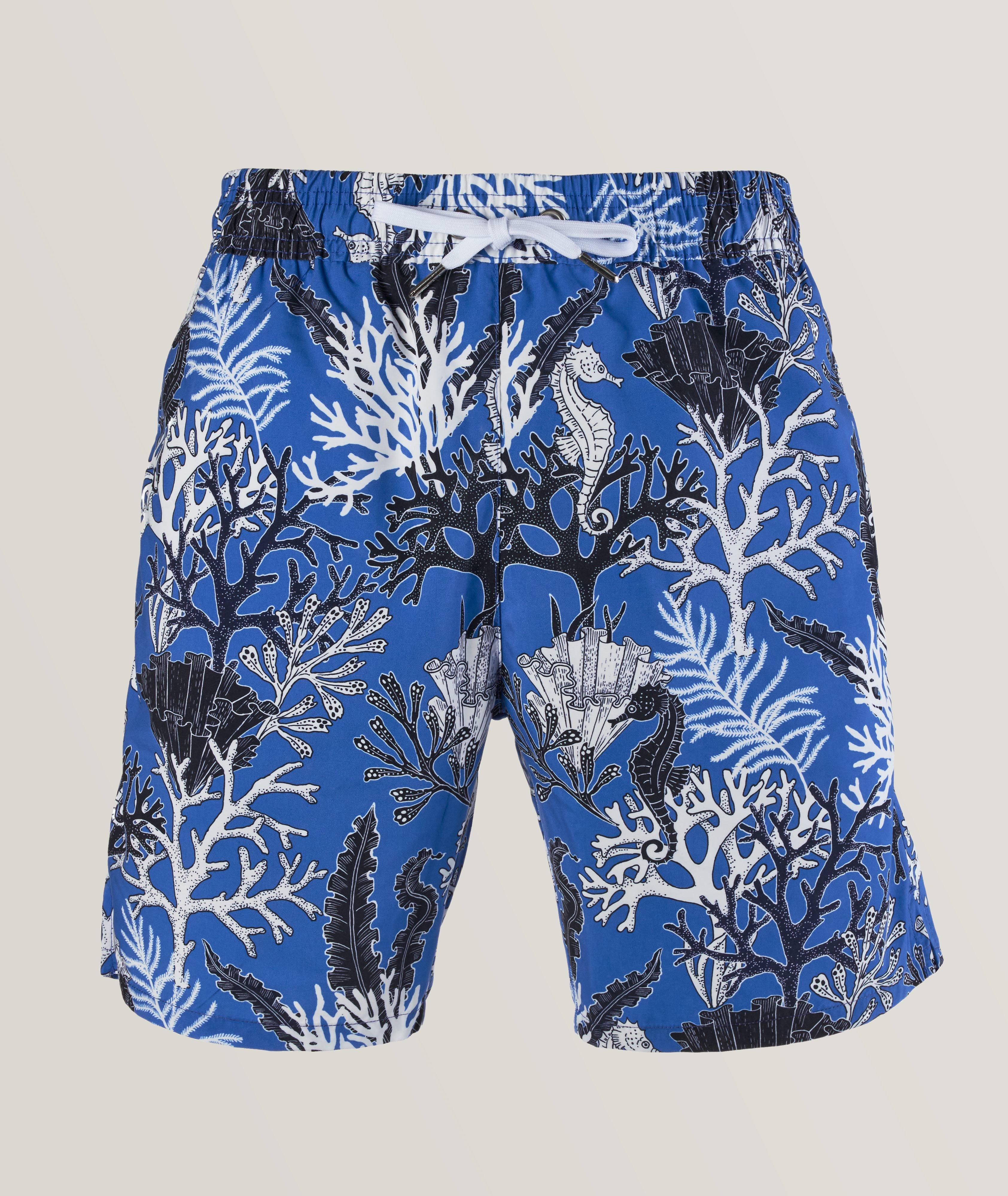 Benson Sea Patterned Swim Trunks In Blue , Men's Size 2XL