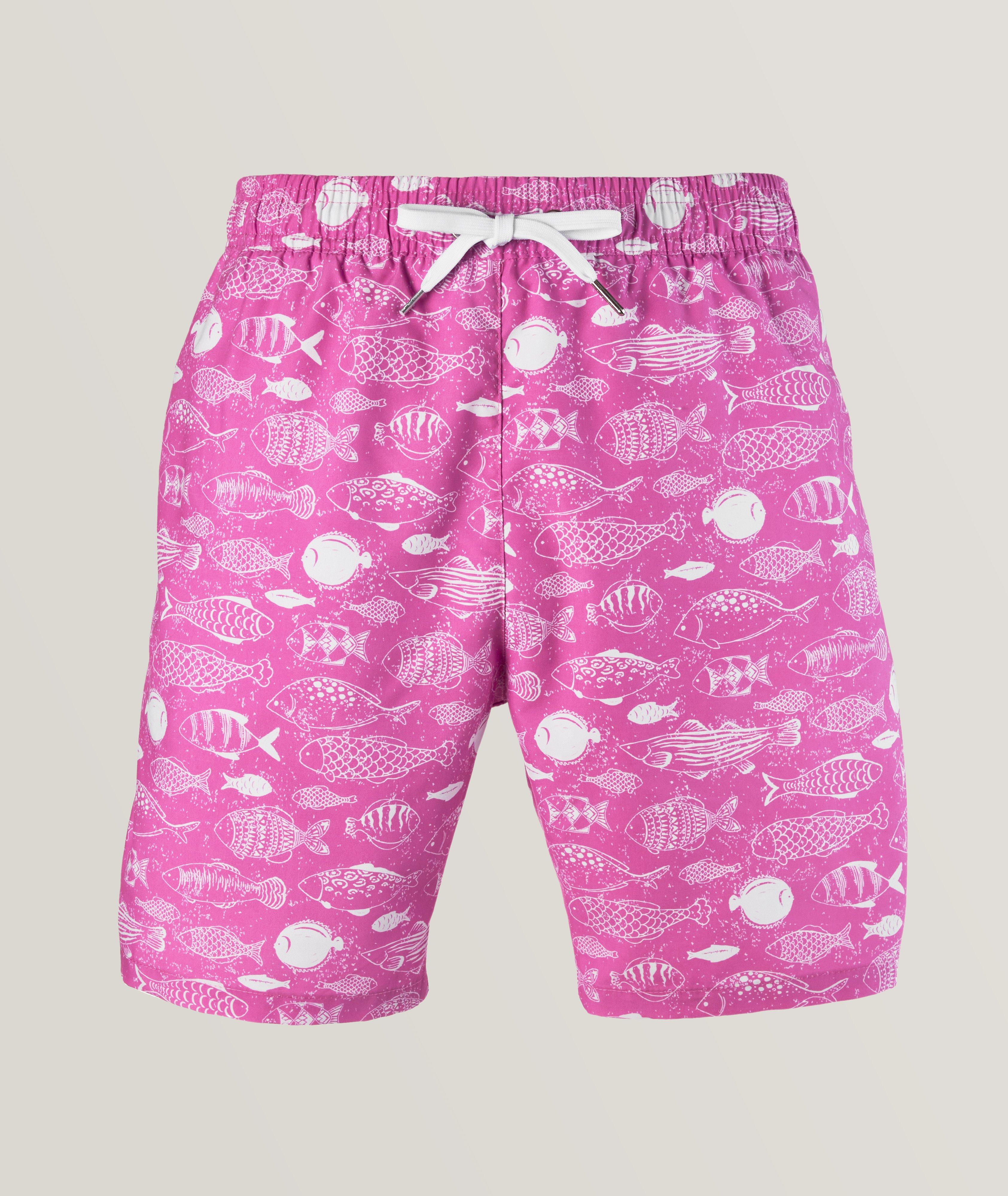 Benson Fish Patterned Swim Trunks In Pink , Men's Size Large