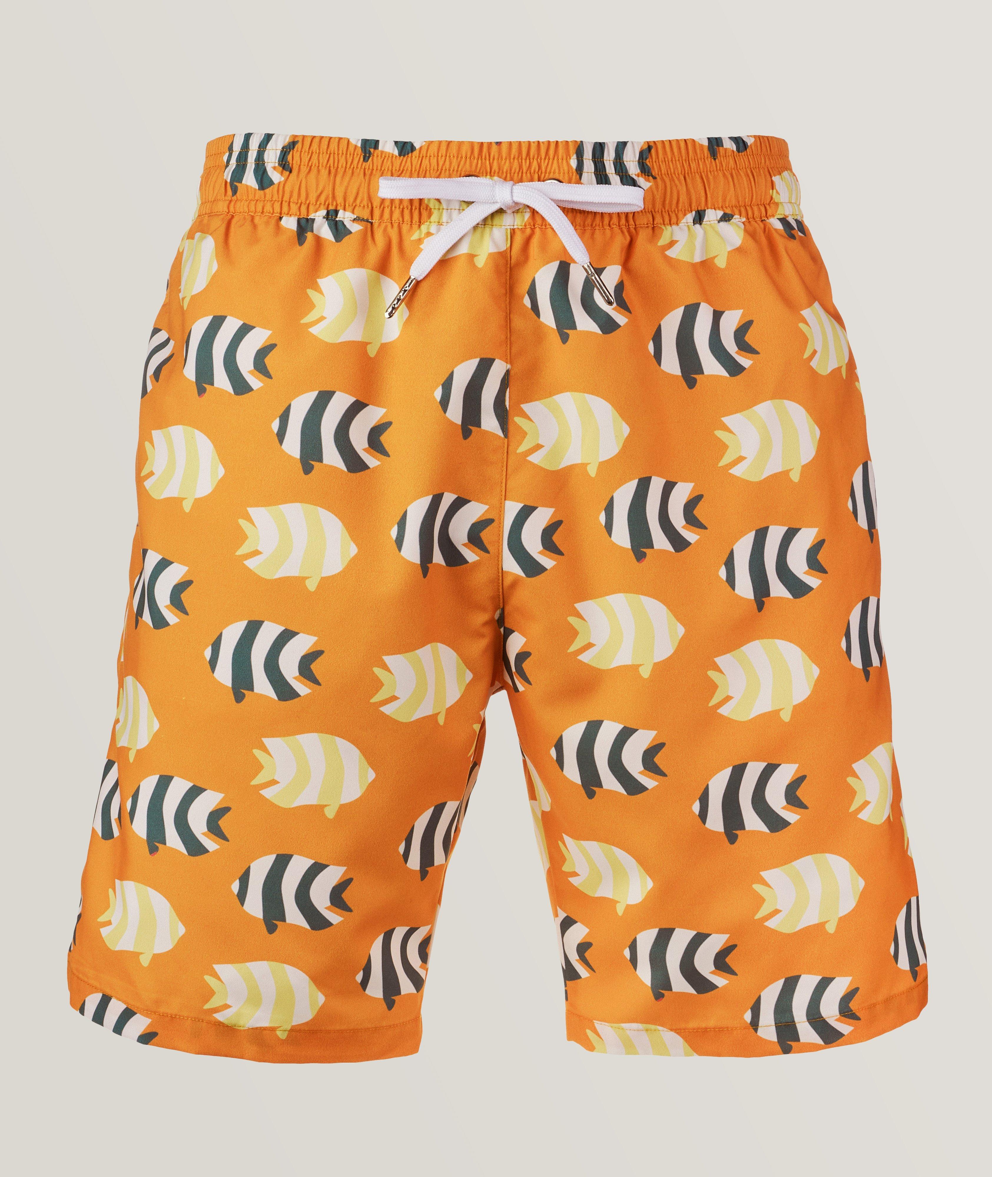 Benson 7 Mile Fish Print Original Swim Trunks In Orange , Men's Size Large