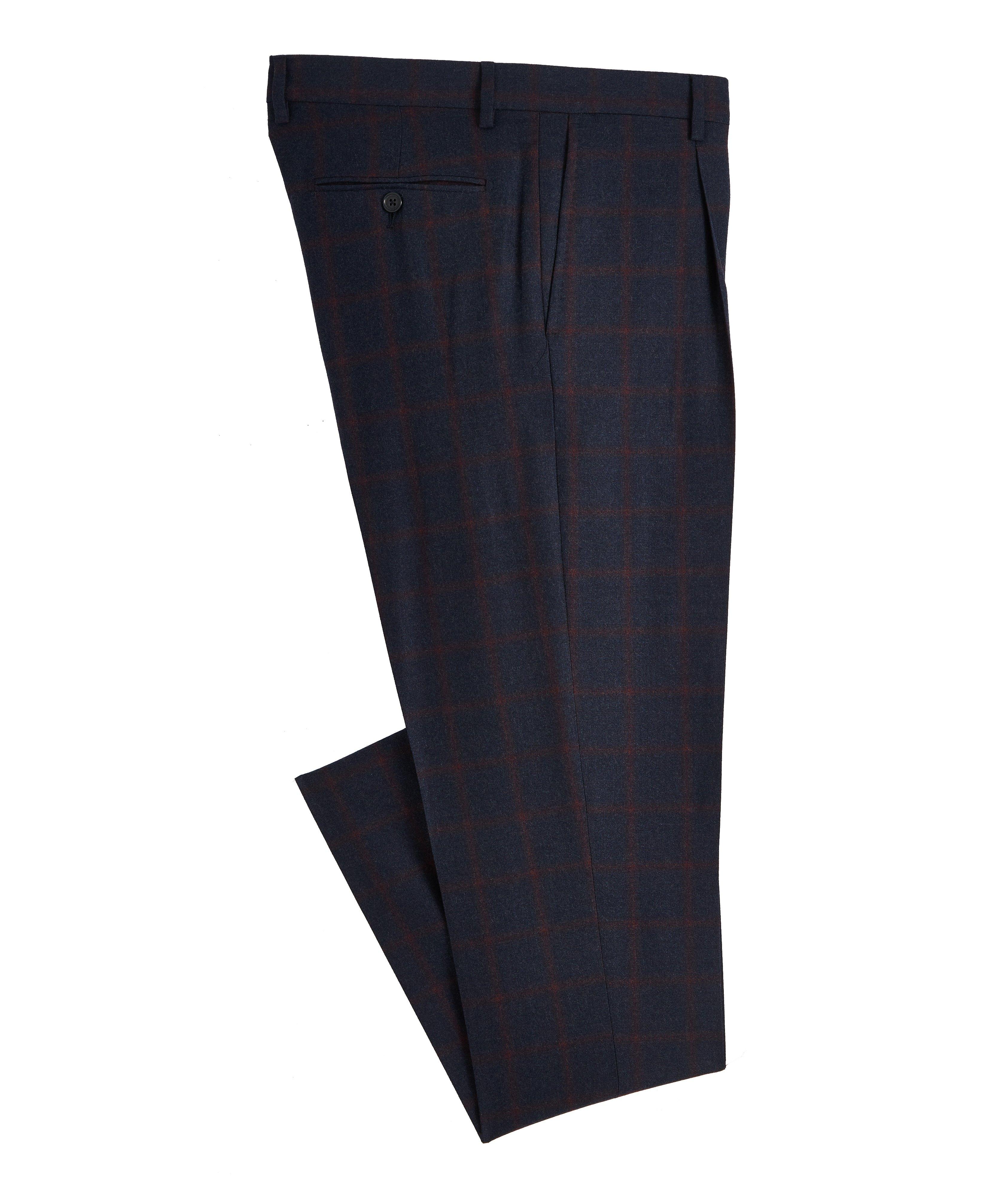 Windowpane Brushed Wool Pleated Dress Pants image 0