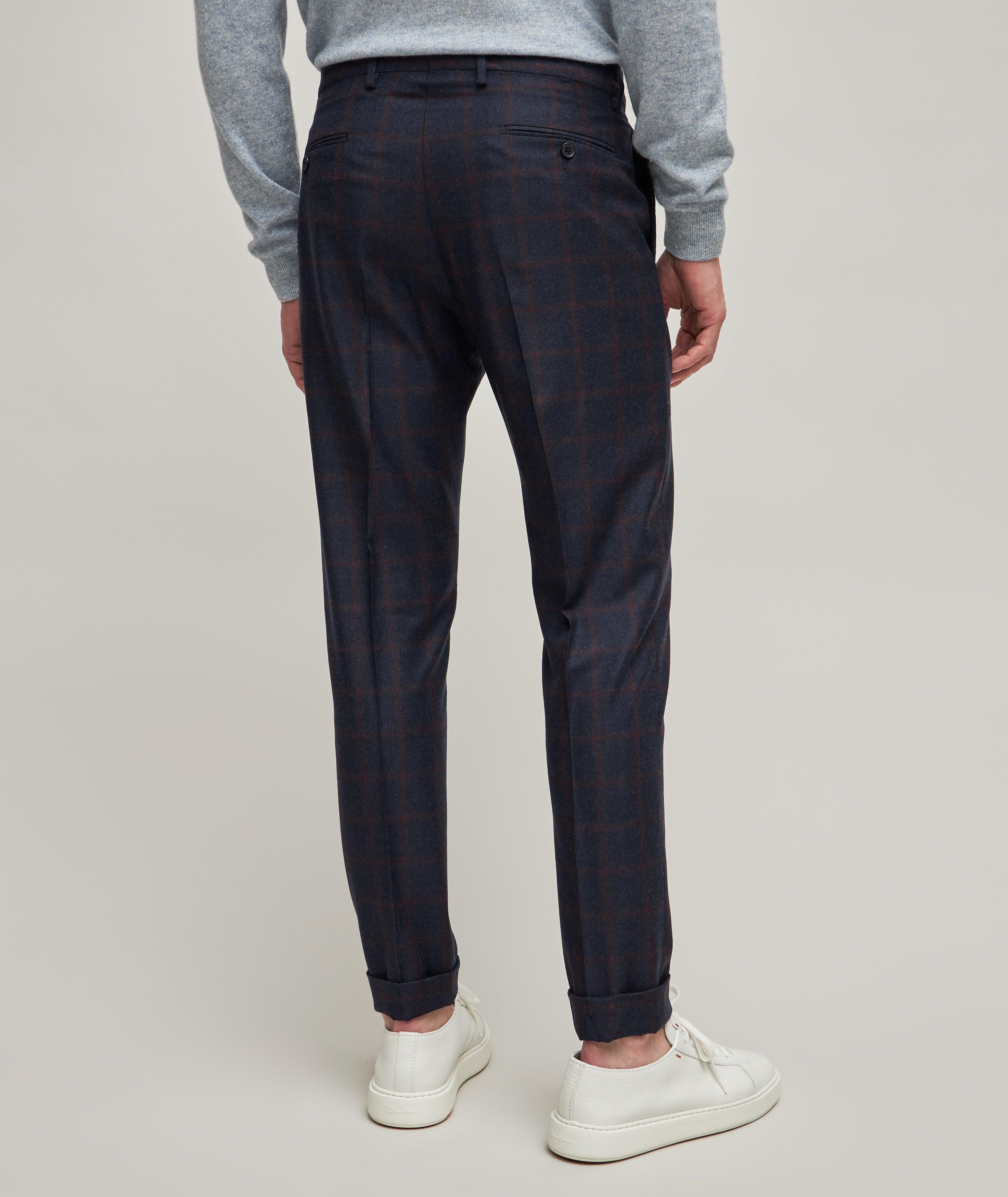 Windowpane Brushed Wool Pleated Dress Pants image 2
