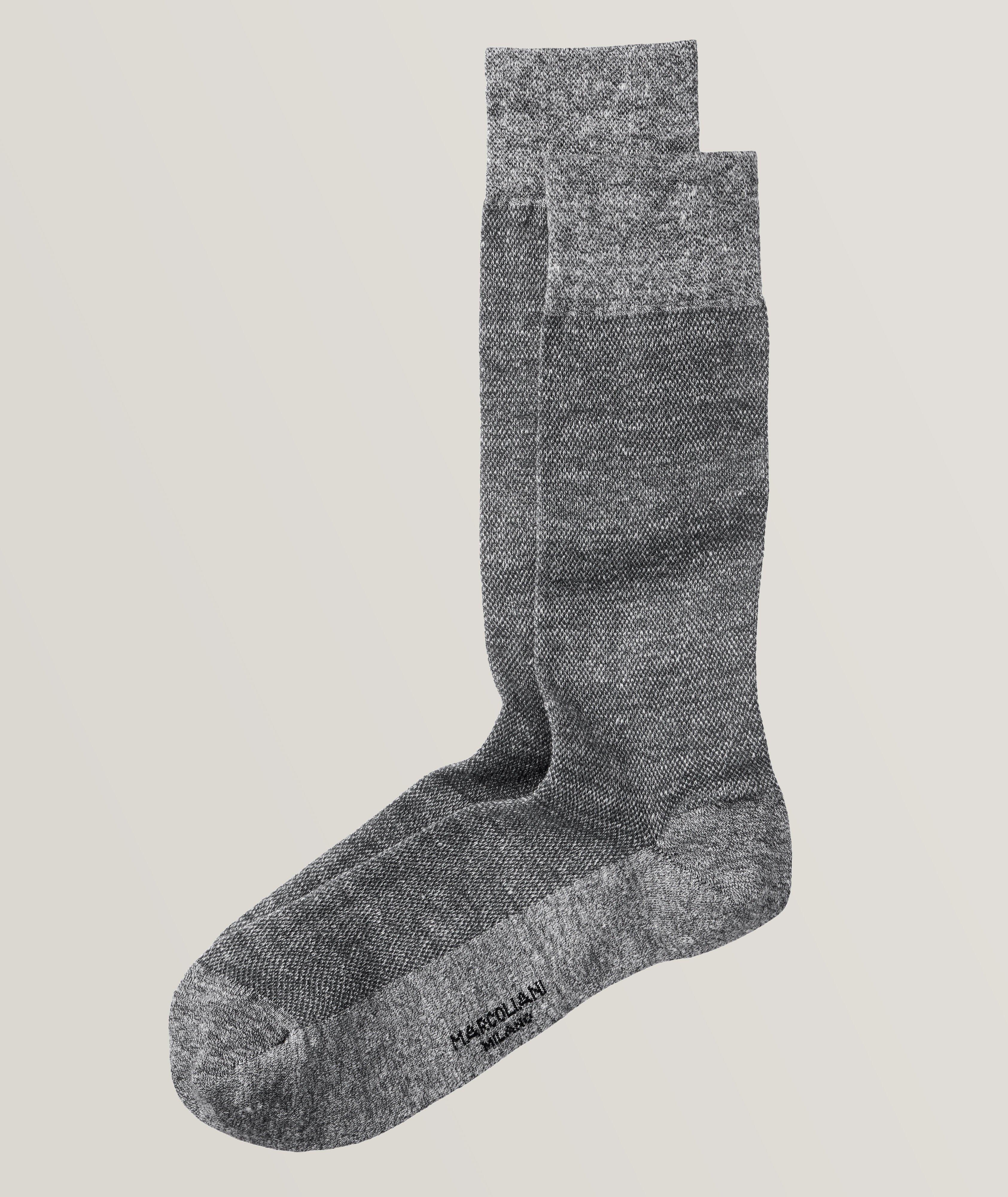 Linen-Cotton Piqué Crew Socks