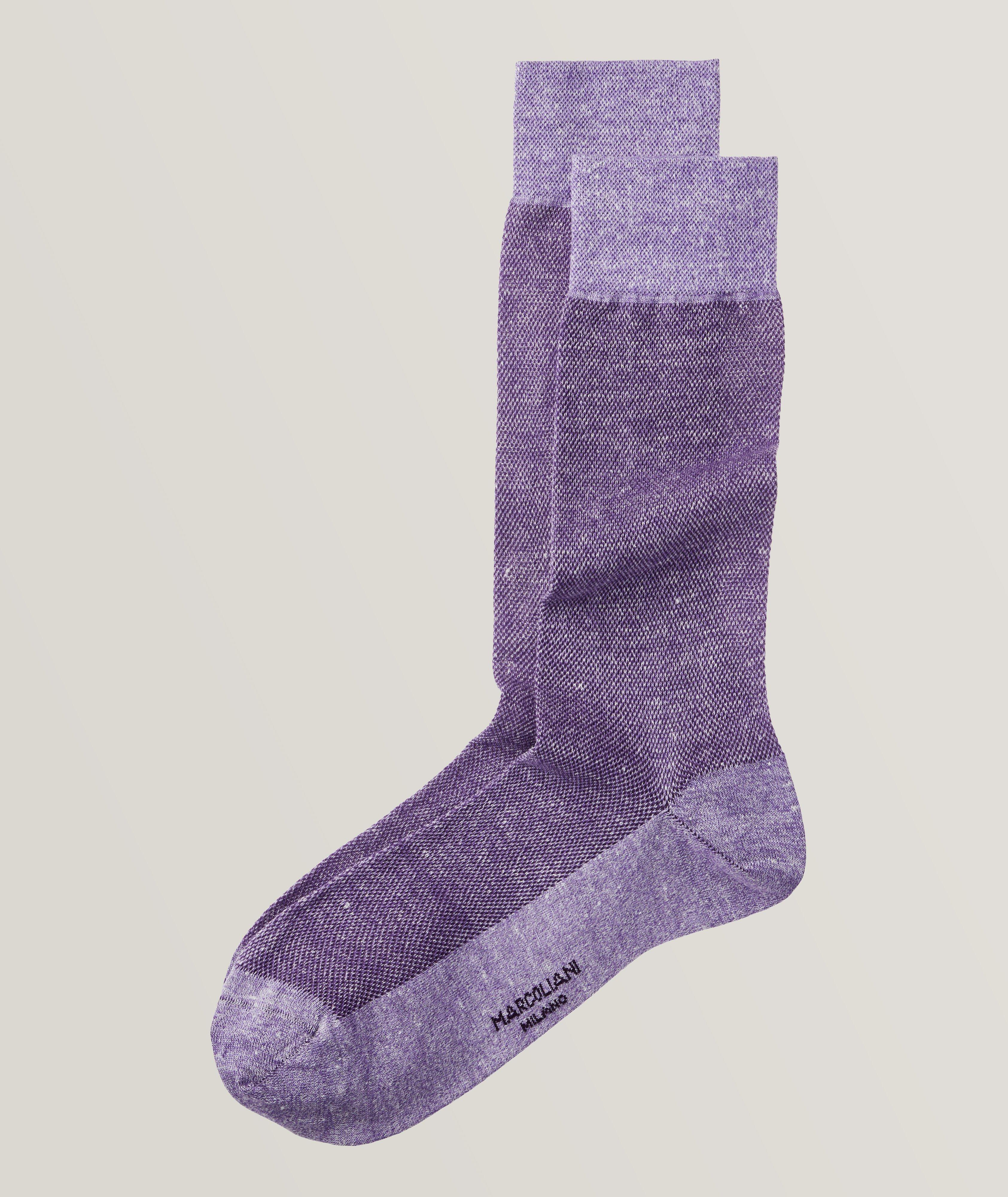 Linen-Cotton Piqué Crew Socks