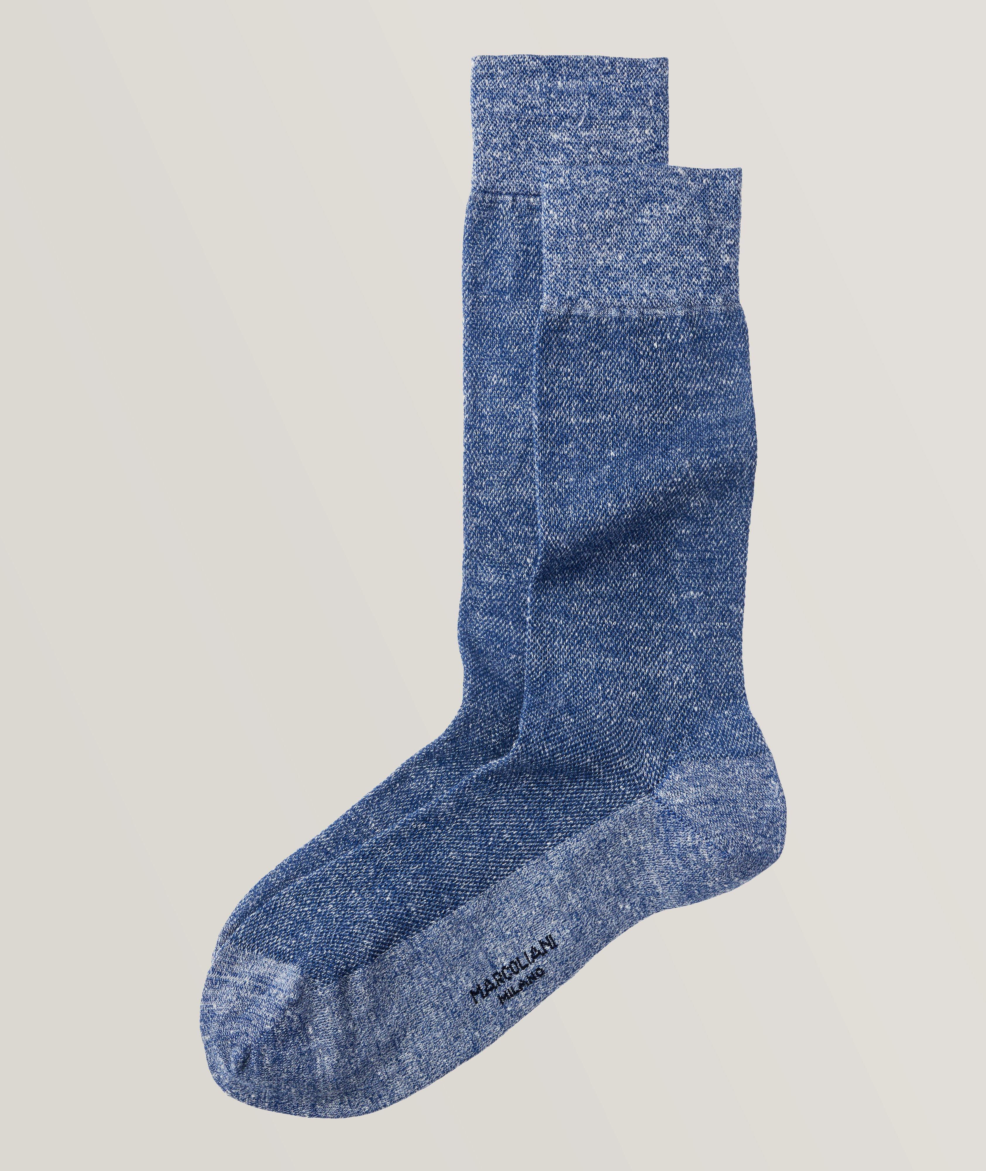 Linen-Cotton Pique Crew Socks