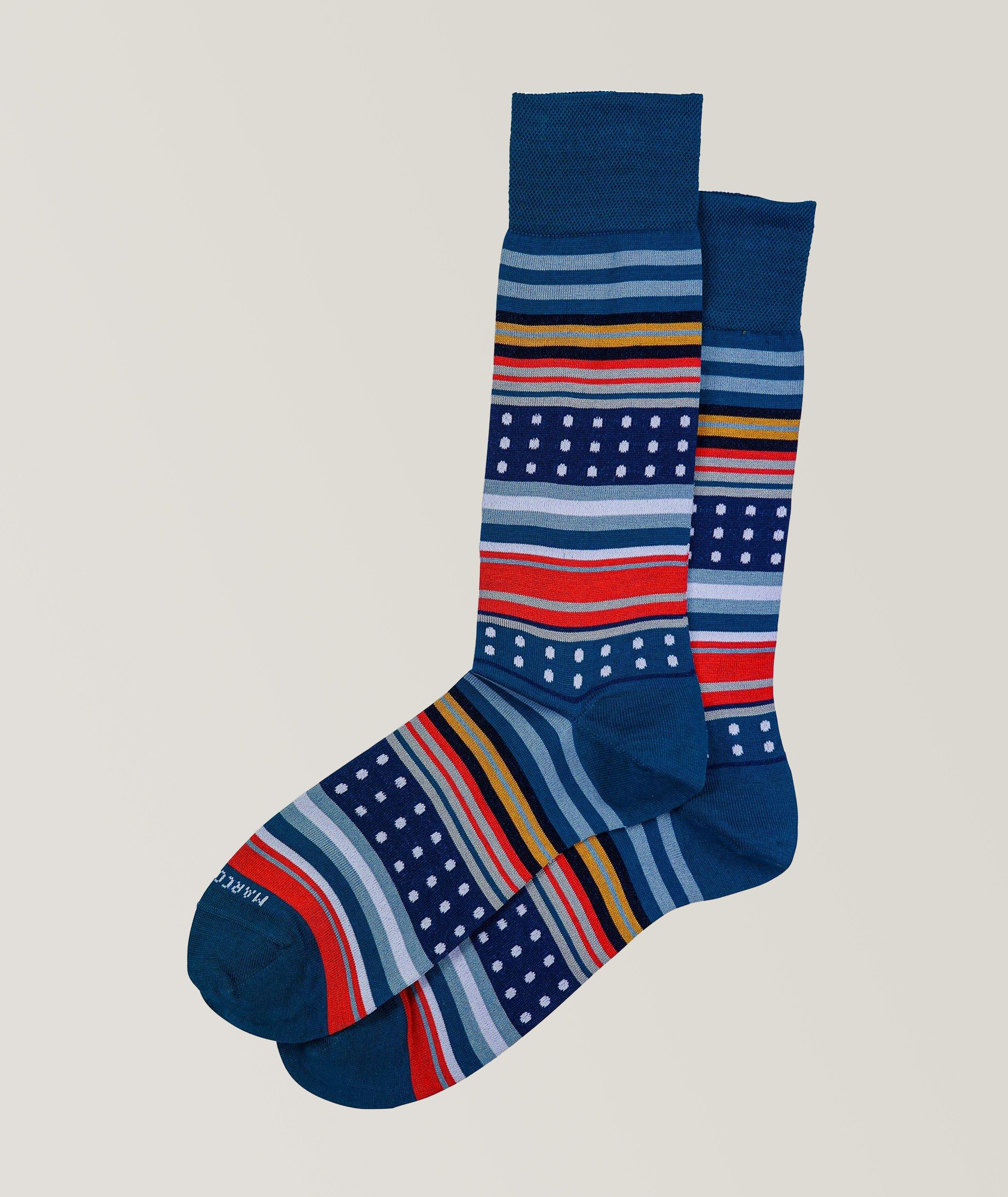 Stripes And Polka Dot Cotton-Blend Crew Socks