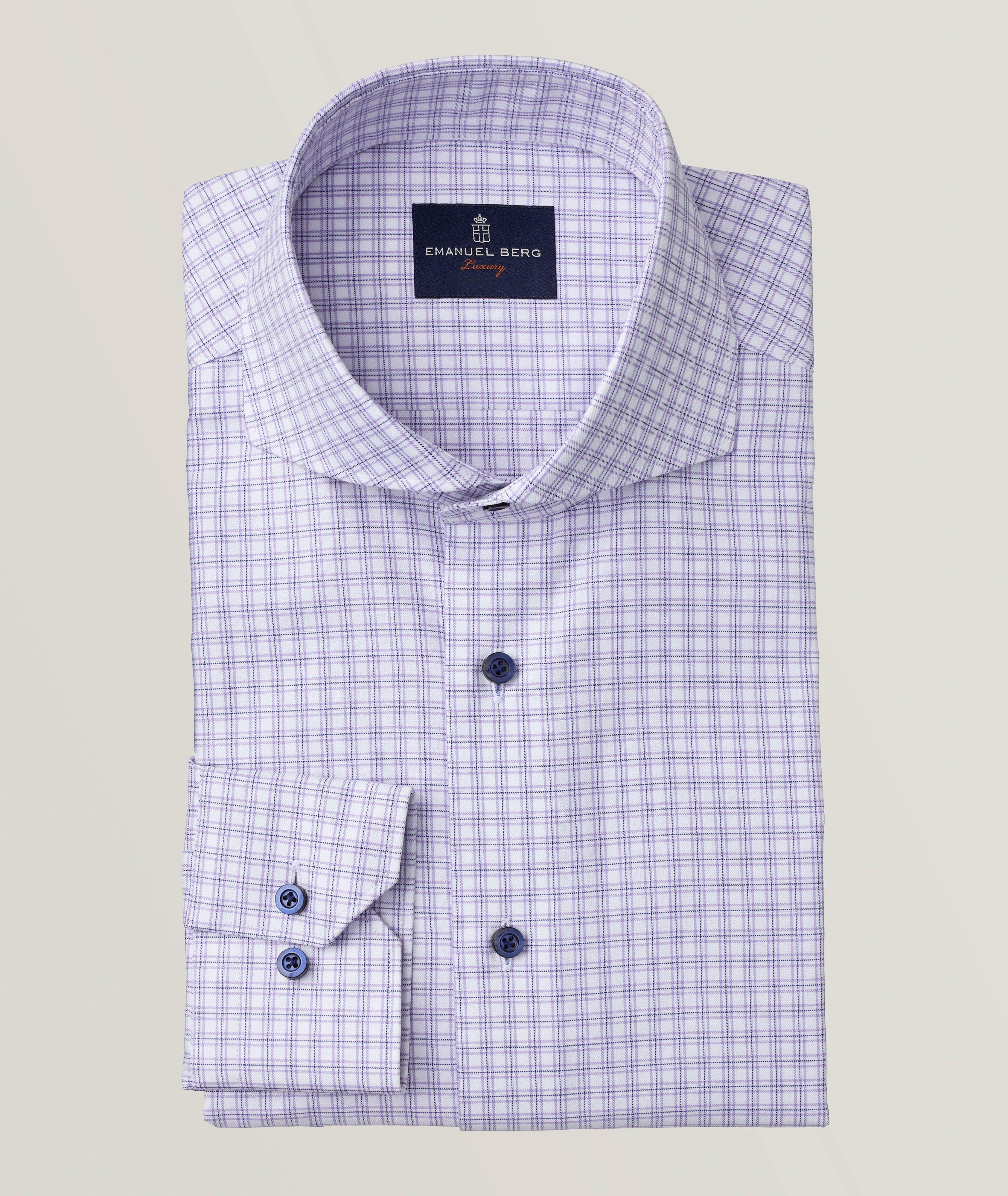 Emanuel Berg Check Twill Luxury Sport Shirt In Purple , Men's Size 16.5 Cotton