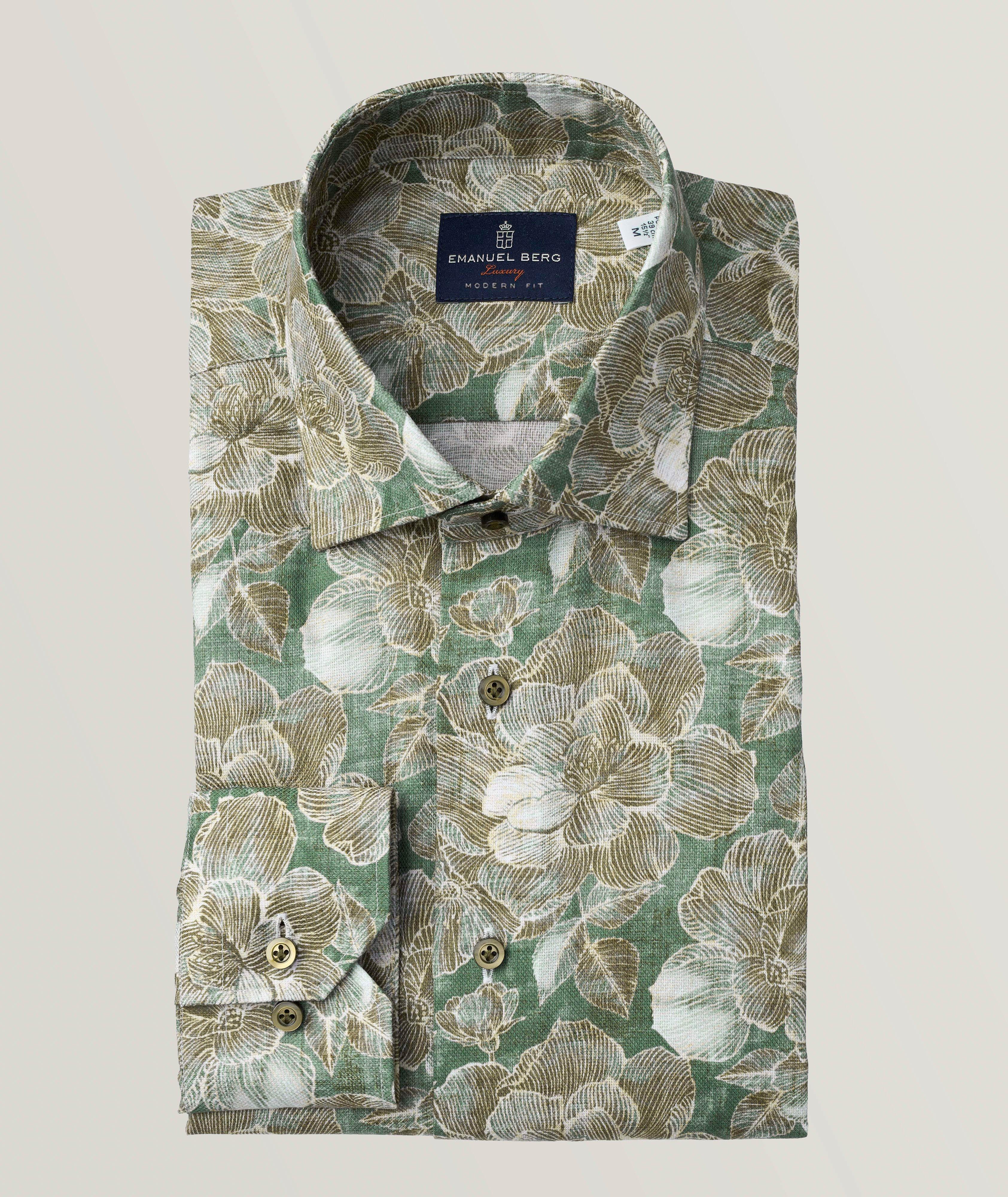 Modern-Fit Floral Dobby Cotton Luxury Sport Shirt image 0