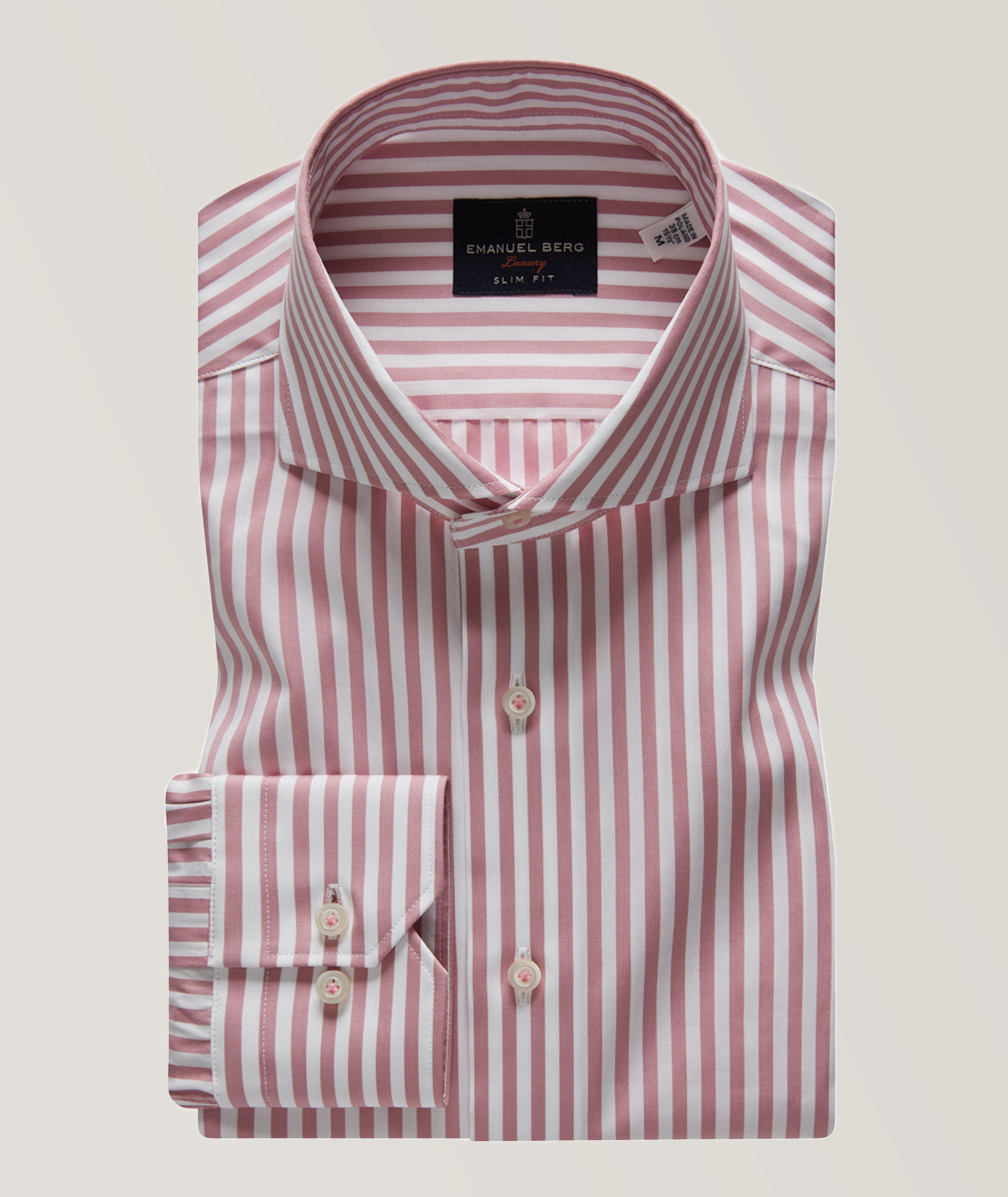 Emanuel Berg Striped Dress Shirt In Pink , Men's Size 17.5 Cotton