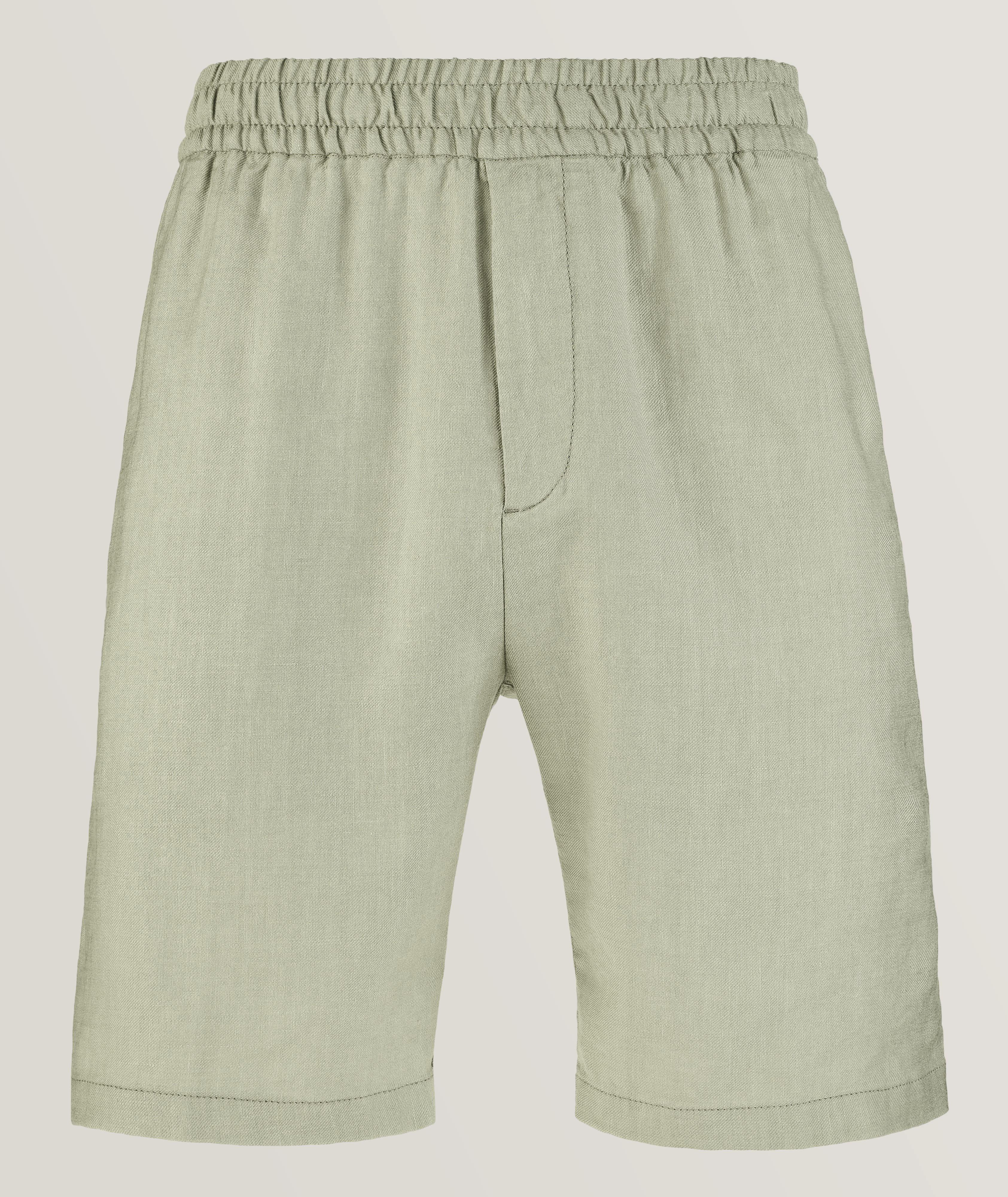 Windsor Linen Blend Drawstring Shorts In Green , Men's Size 48