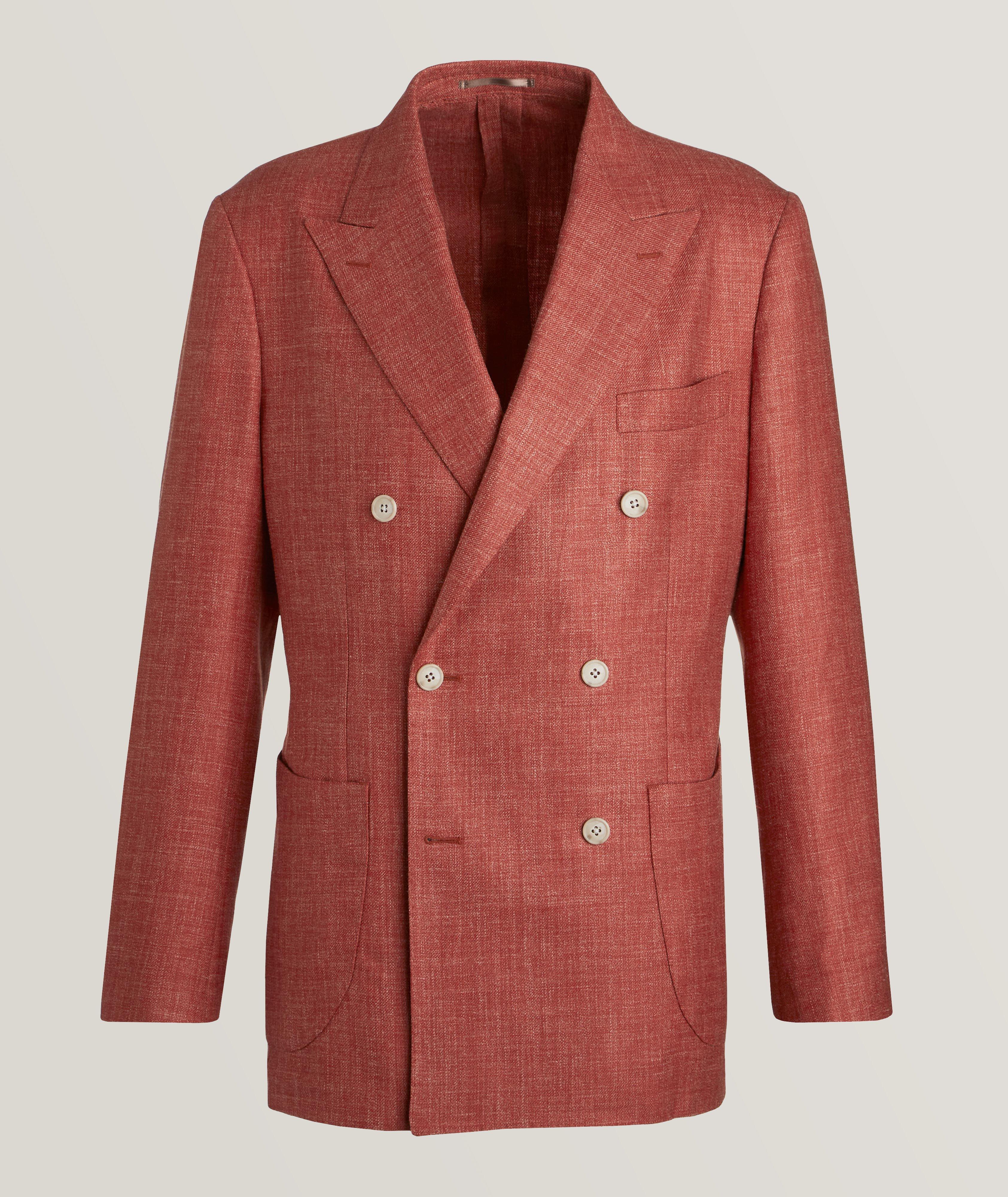 Textured Wool, Silk & Linen Double Breasted Sport Jacket image 0