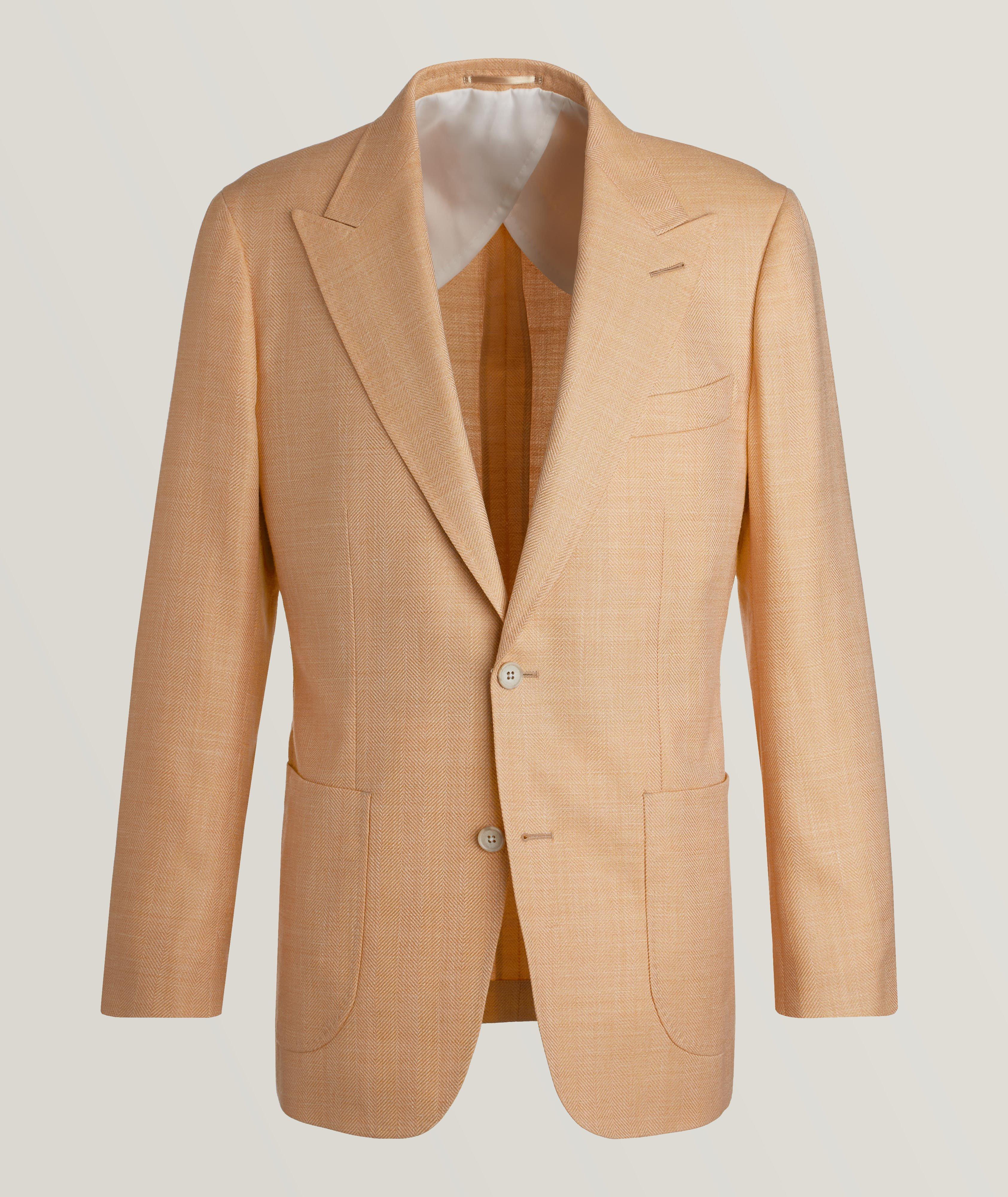 Tonal Herringbone Wool, Silk & Linen Sport Jacket image 0
