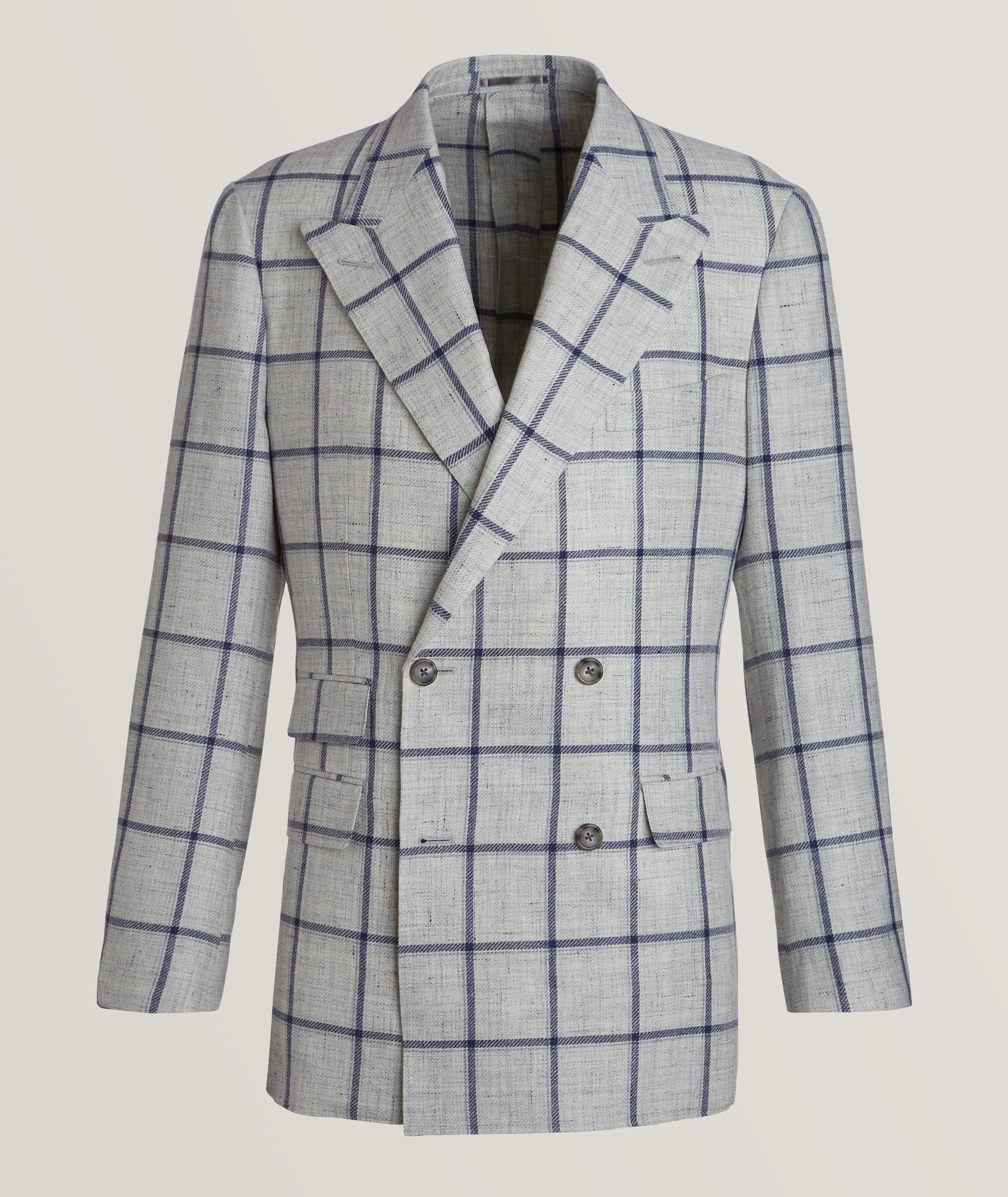 Windowpane Linen-Wool Double Breasted Sport Jacket image 0