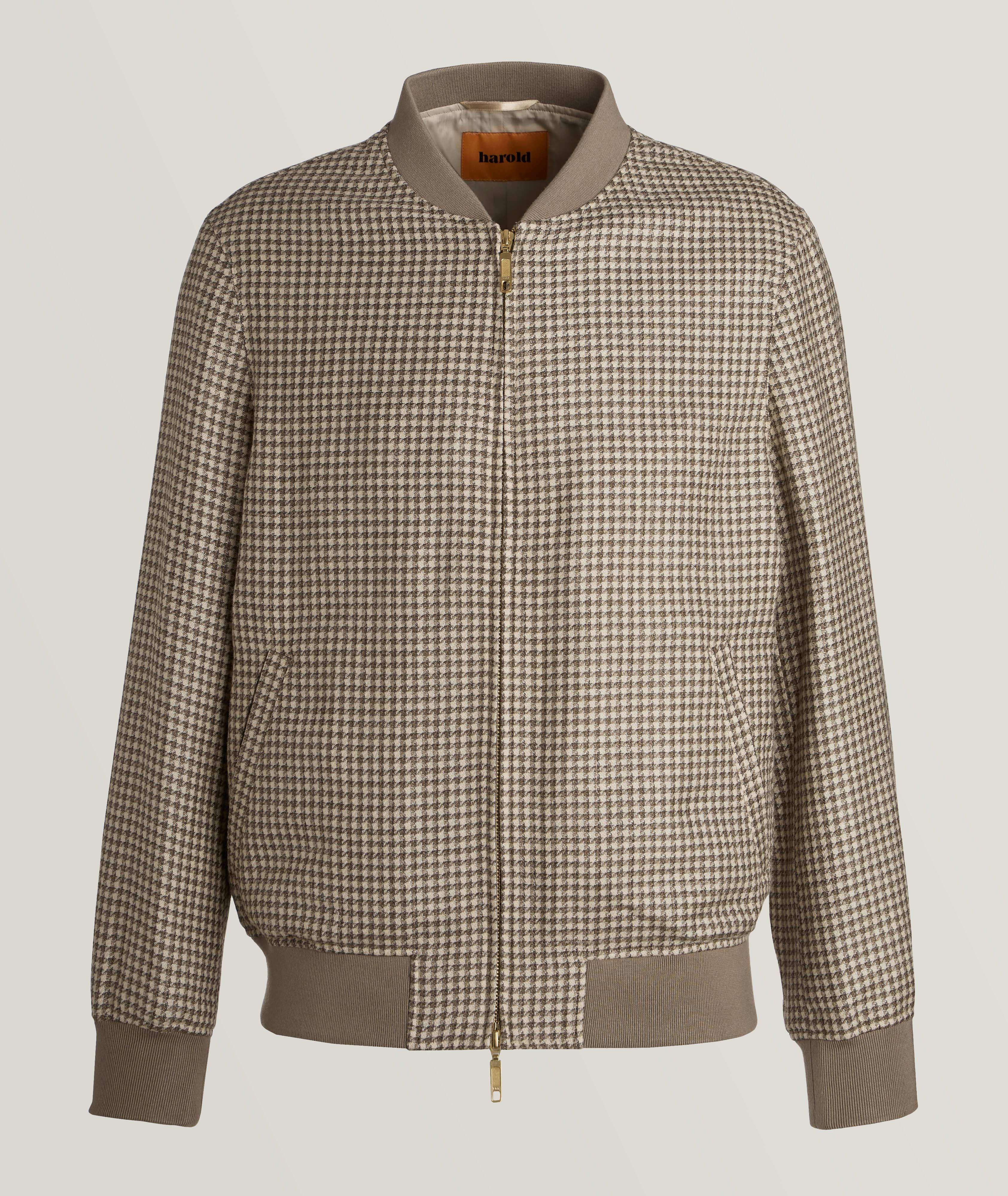 Houndstooth Wool-Silk-Linen Bomber Jacket image 0