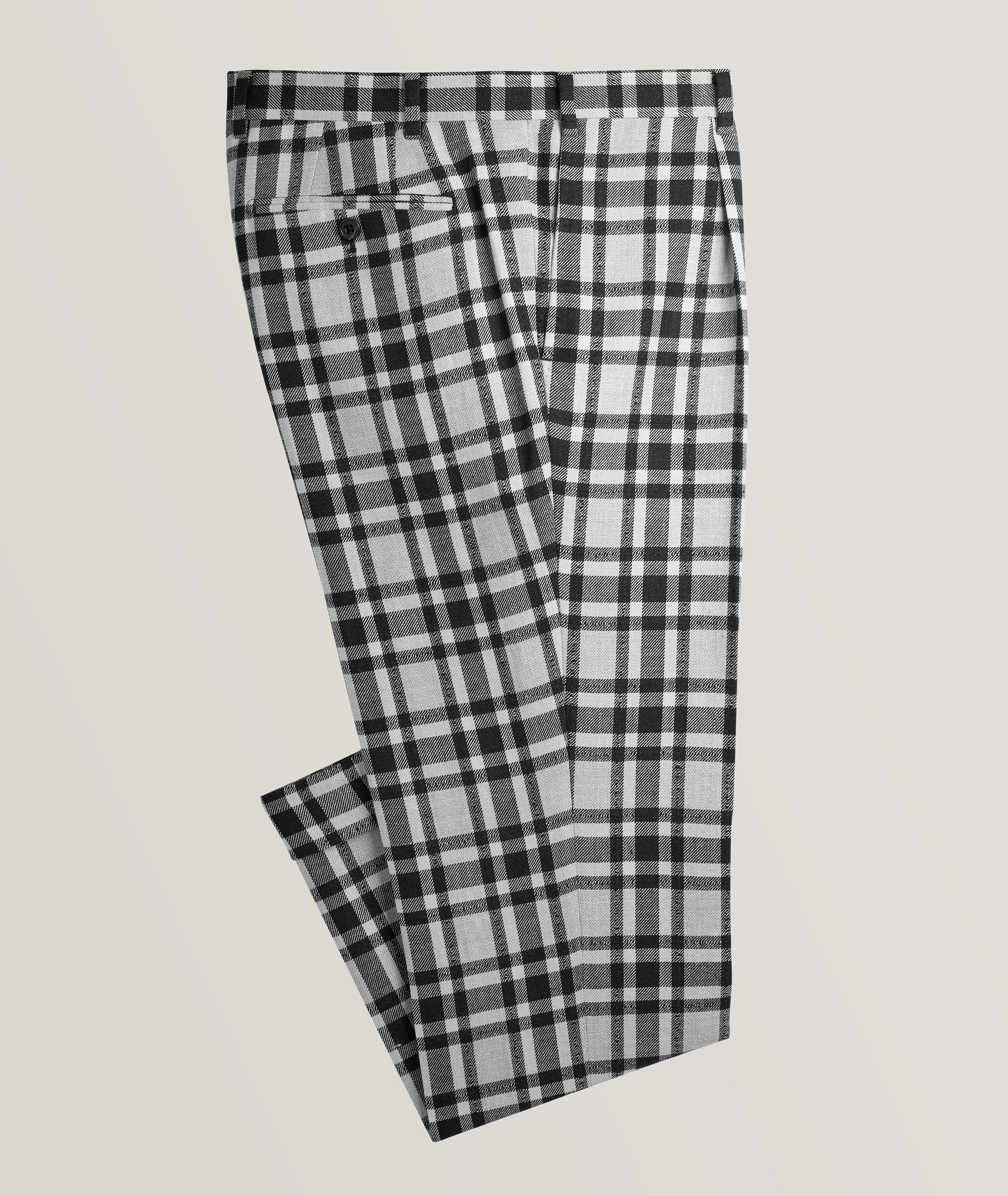 Pantalon habillé en laine, en soie et en lin à carreaux image 0