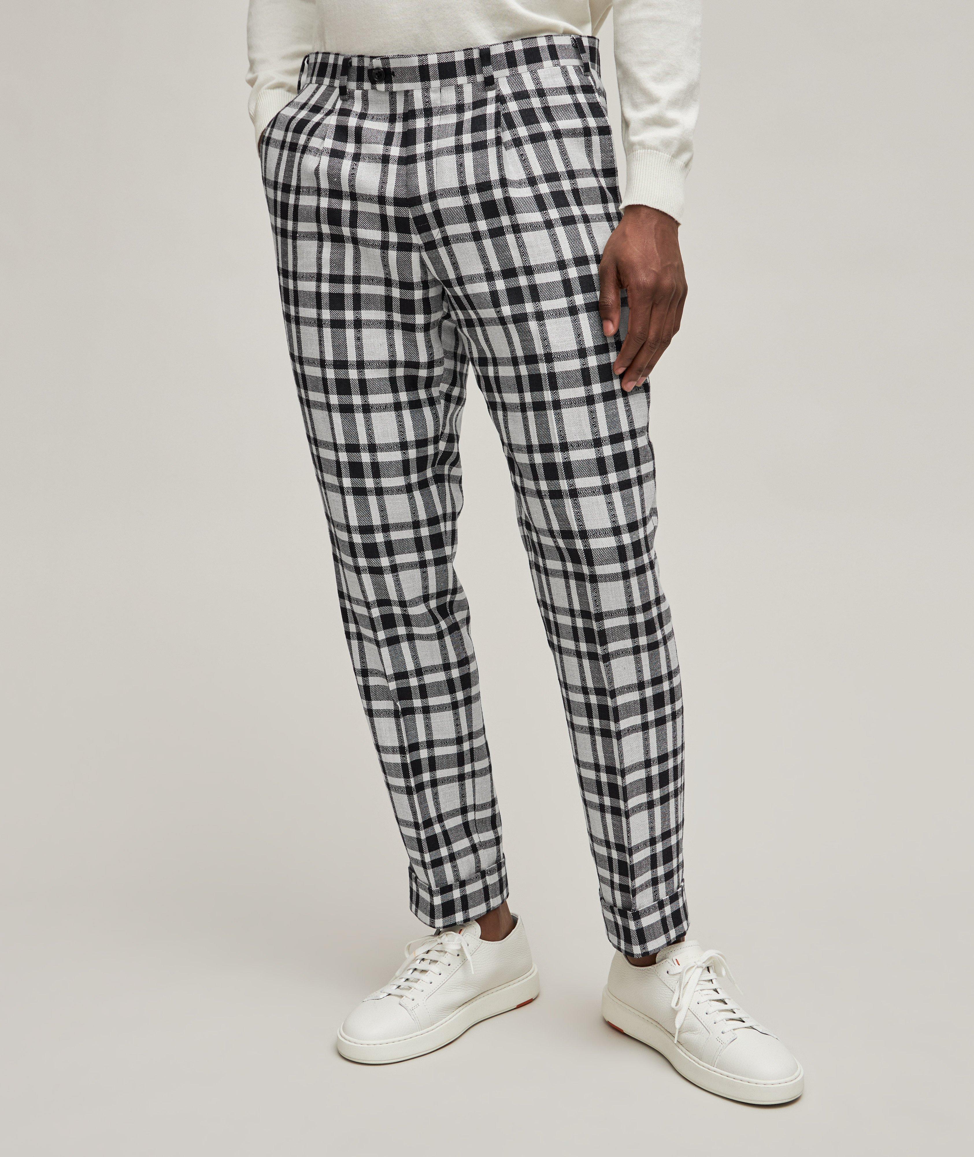 Pantalon habillé en laine, en soie et en lin à carreaux image 1