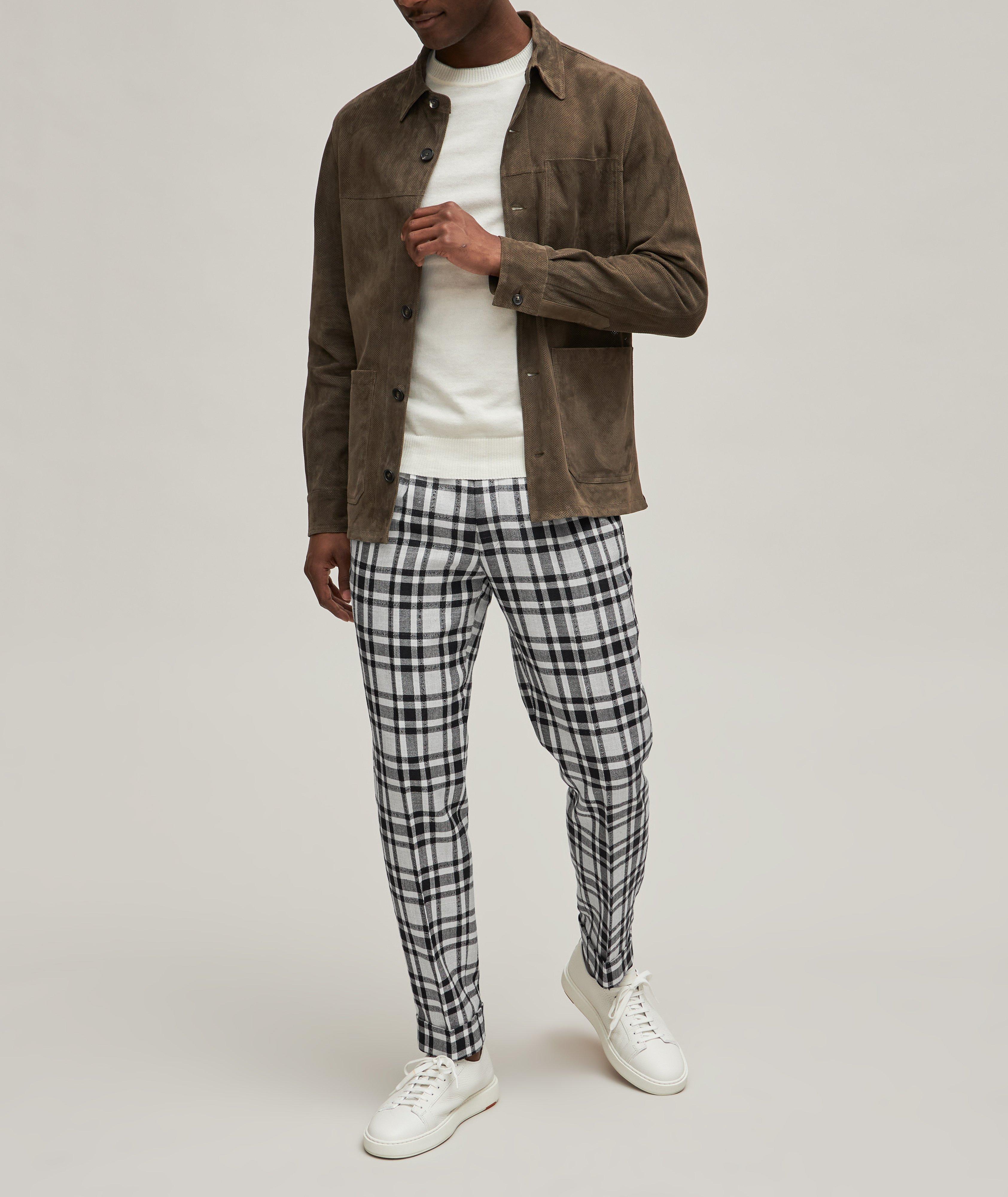 Pantalon habillé en laine, en soie et en lin à carreaux image 3